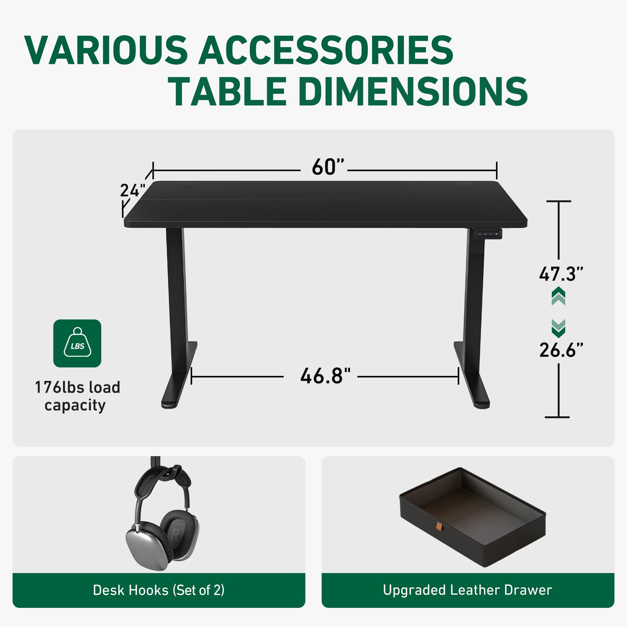 FEZIBO 63 x 24 Inches Electric Standing Desk with Drawer & Storage | Adjustable Height Ergonomic Computer Desk for Home Office | Perfect for Remote Work, Gaming & Study (Black)