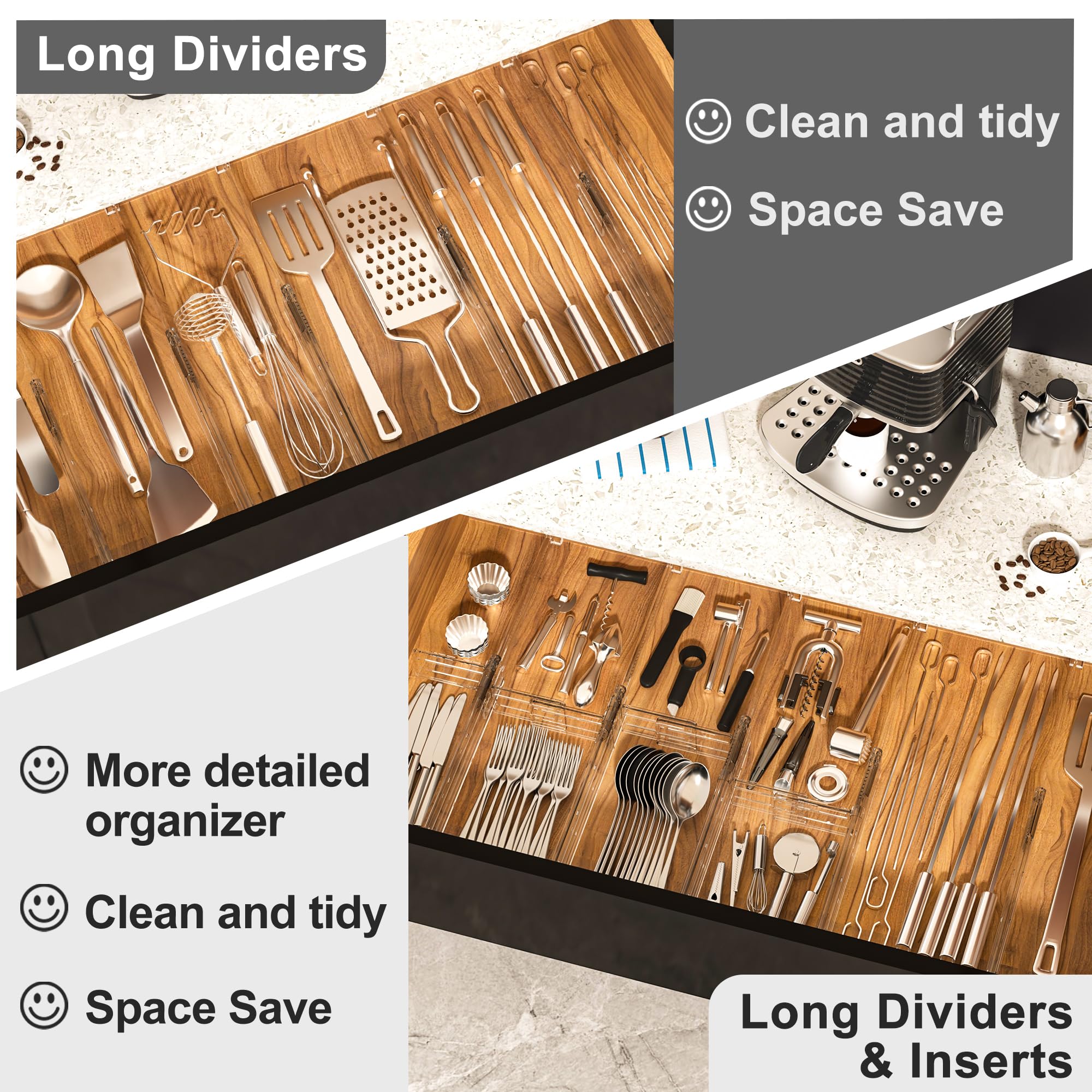 HiYZ 5 Pack Adjustable Drawer Dividers - Expandable Kitchen & Dresser Organizer (2.36