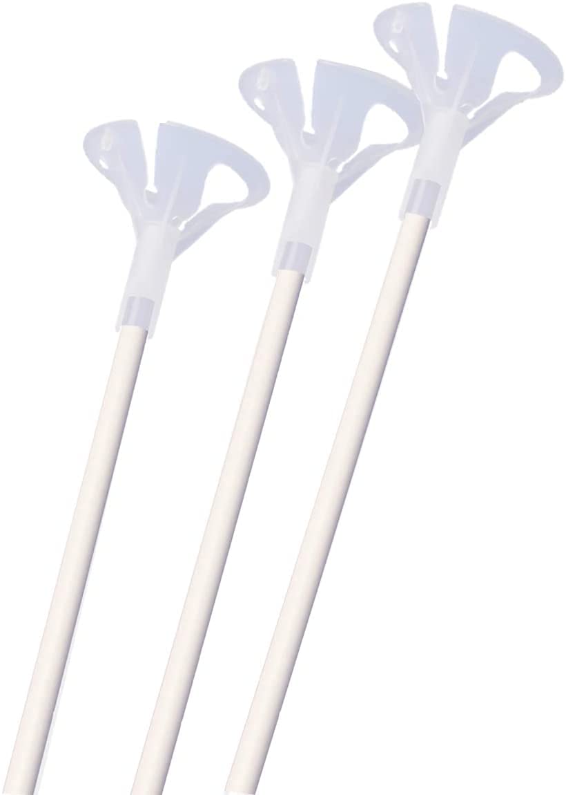 Premium PMU Balloon Sticks 24 Inch White with Clear Cups - 100 Pack High Quality Balloon Accessories for Party Decorations, Weddings, Baby Showers & Events