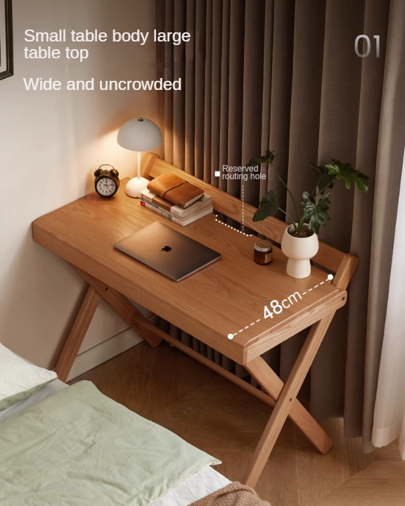 Solid Oak Wood Modern Folding Table - Space-Saving Dining & Work Desk for Small Apartments, Outdoor Picnics & Home Office
