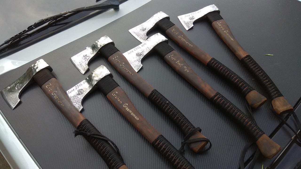 Premium Viking Axe Groomsmen Gift Set - Unique Wedding Gift for Groomsmen - Handcrafted Wooden Axe with Engraving - Perfect for Bachelor Parties, Man Cave Decor & Outdoor Adventures