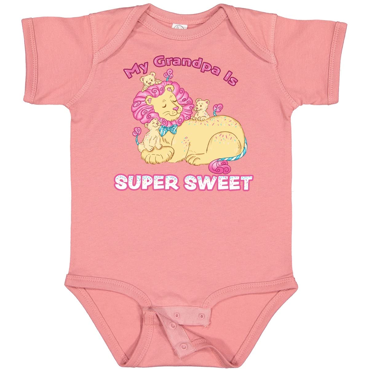 Inktastic My Grandpa is Super Sweet Cotton Candy Lions Pink Baby Bodysuit - Cute Outfit for Infants, Toddler Photo Shoots, Family Events & Special Occasions