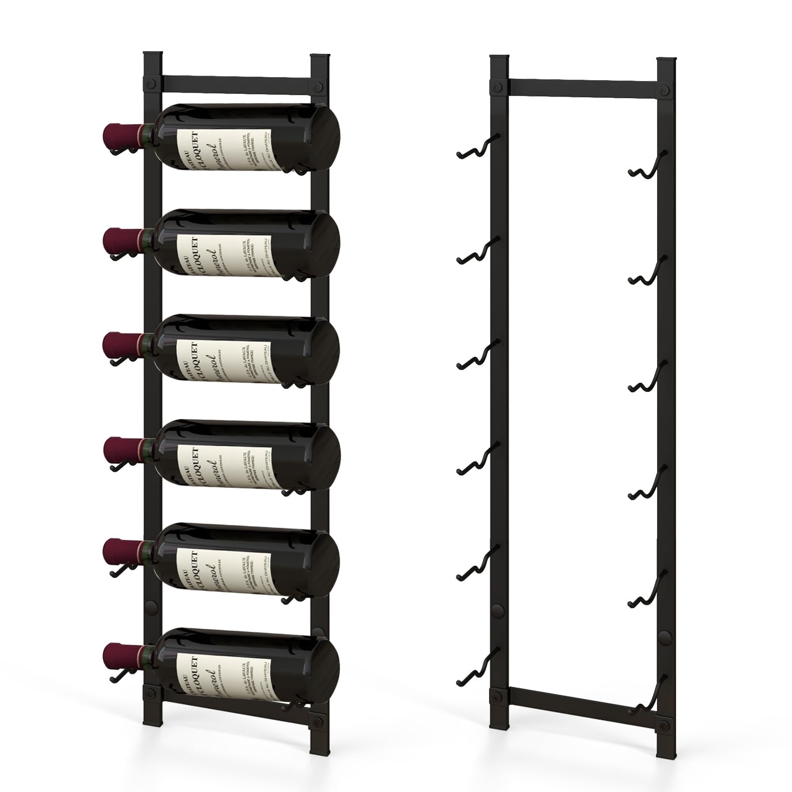 GOFLAME Wall Mounted Wine Rack for 6 Bottles - Rustproof Metal Hanging Wine Holder - Space Saving Wine Storage Organizer for Kitchen, Dining Room, Bar & Cellar - Perfect for Home Decor & Entertaining Guests (Black)