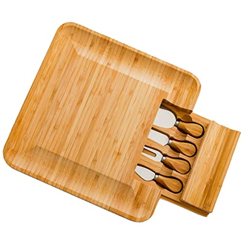 Premium Bamboo Cheese Board Set with Slide-Out Drawer & Juice Groove - Charcuterie Serving Tray for Cheese, Meat & Appetizers - Ideal Housewarming, Wedding & Birthday Gift - Perfect for Dinner Parties, Wine Tasting & Entertaining