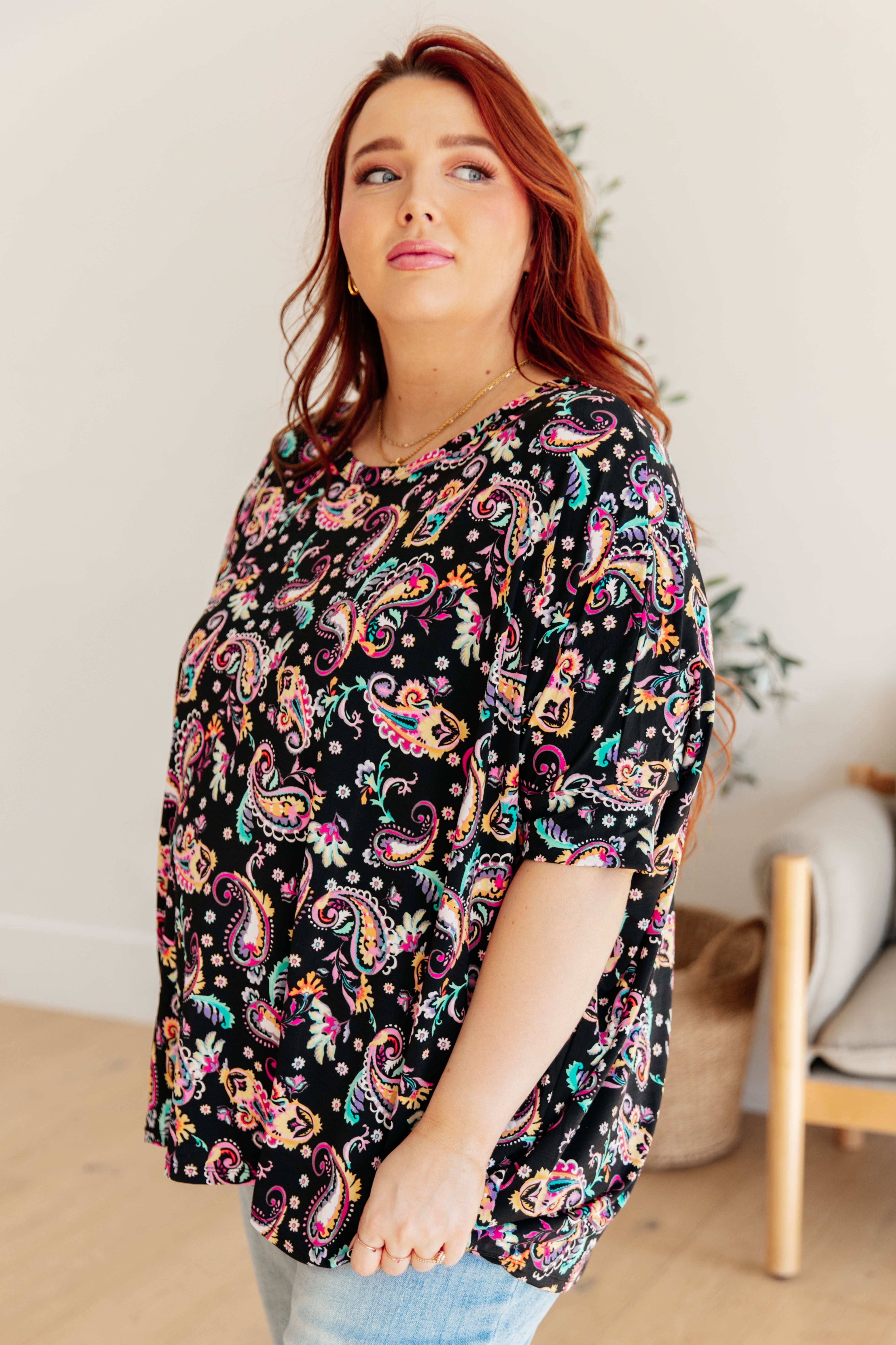 Dear Scarlett Black and Pink Paisley Essential Blouse for Women - Stylish Casual Top for Work, Date Night & Everyday Wear