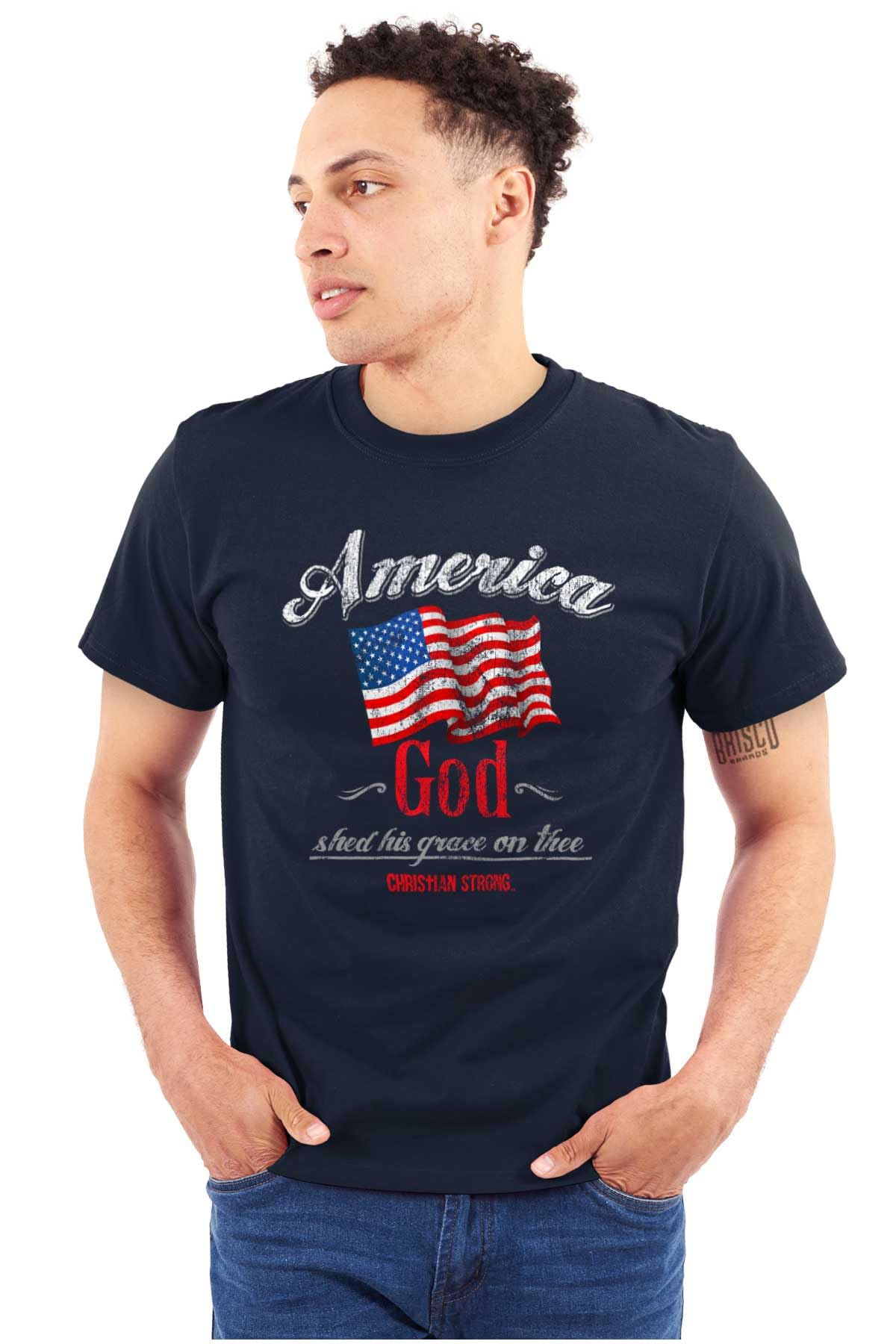 America God Shed Grace On Thee Graphic T-Shirt for Men & Women - Patriotic Unisex Cotton Tee for 4th of July, Veterans Day & American Pride Events