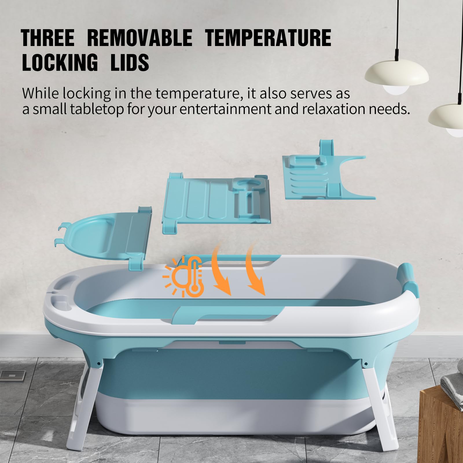 KAIYAN 55 Inch Portable Foldable Bathtub for Adults - Collapsible Freestanding Soaking Tub with Lid & Neck Pillow - Perfect for Hot Baths, Ice Baths, Steam Therapy & Relaxation at Home (Blue)