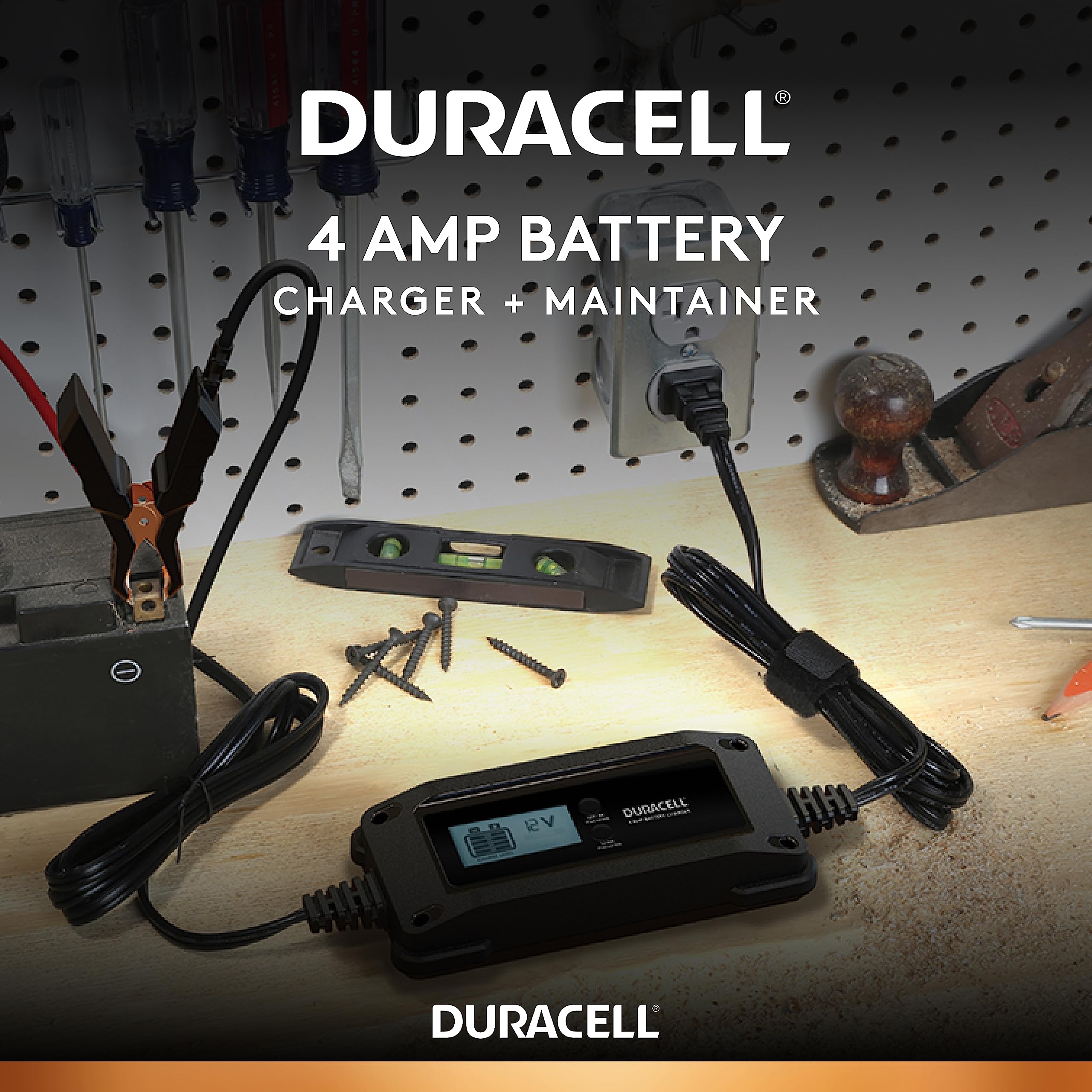 Duracell DRMC4A 4 Amp Smart Battery Charger Maintainer with LCD Display - 6V/12V Automotive & Lithium Ion Battery Charger - Perfect for Cars, Motorcycles, Boats & RVs