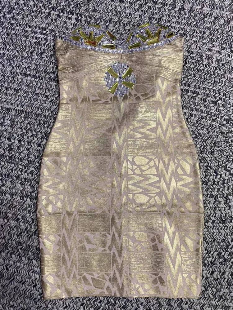 Sexy Strapless Crystal Bodycon Mini Dress for Women - Black, Silver & Gold Foil Colors | Bandage Nightclub Party Dress | Perfect for Clubbing, Celebrations & Special Occasions