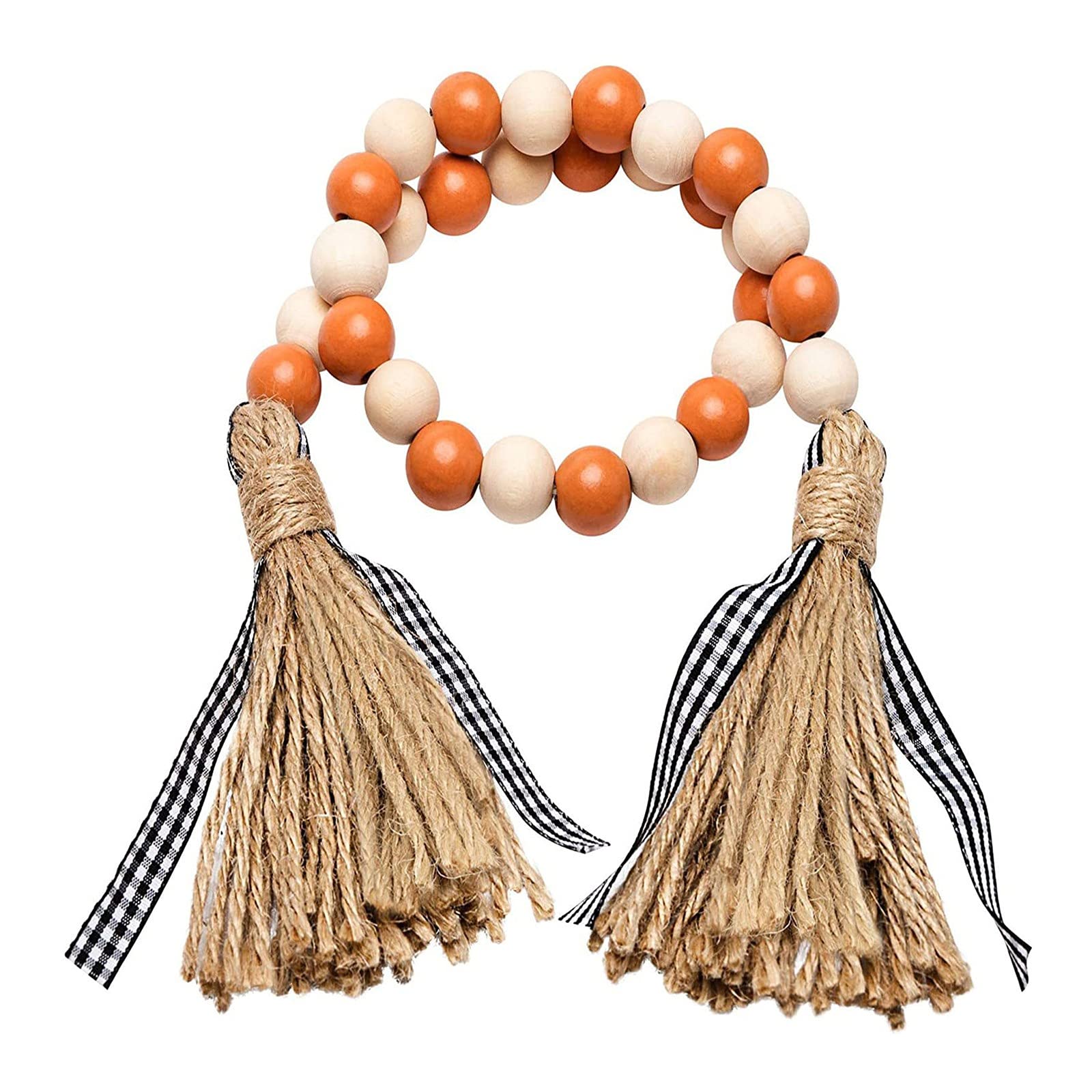 Rustic Wooden Beads with Tassels - Fall Bead Garland for Halloween, Thanksgiving & Christmas Decor - DIY Tiered Tray, Bedroom & Home Decoration - Perfect for Seasonal Displays, Mantel Decor & Holiday Tablescapes