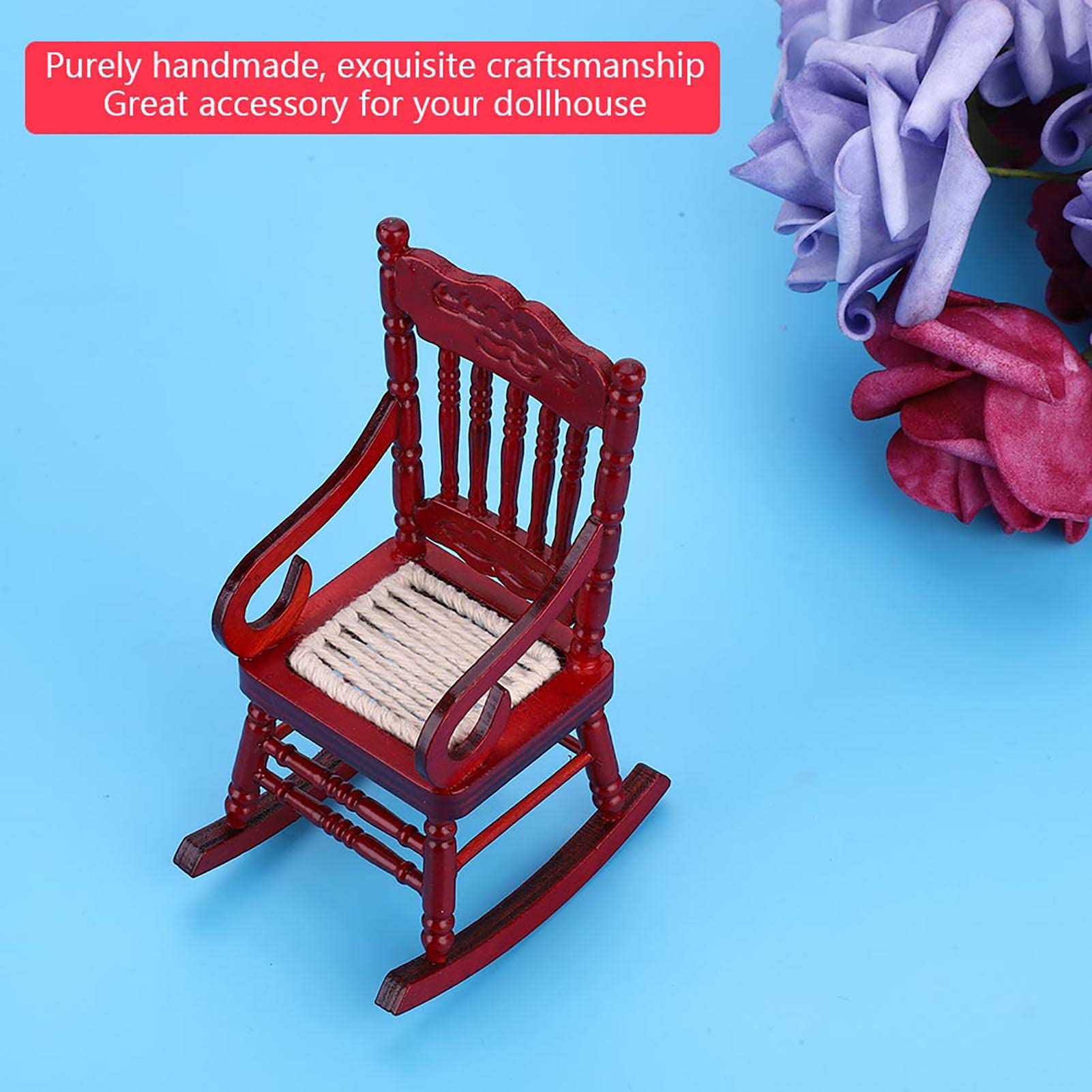 1:12 Scale Miniature Wooden Rocking Chairs - Set of 1 Dollhouse Furniture for Christmas Decor, DIY Doll Accessories & Model House Display | Perfect for Holiday Displays, Collectors & Miniature Enthusiasts