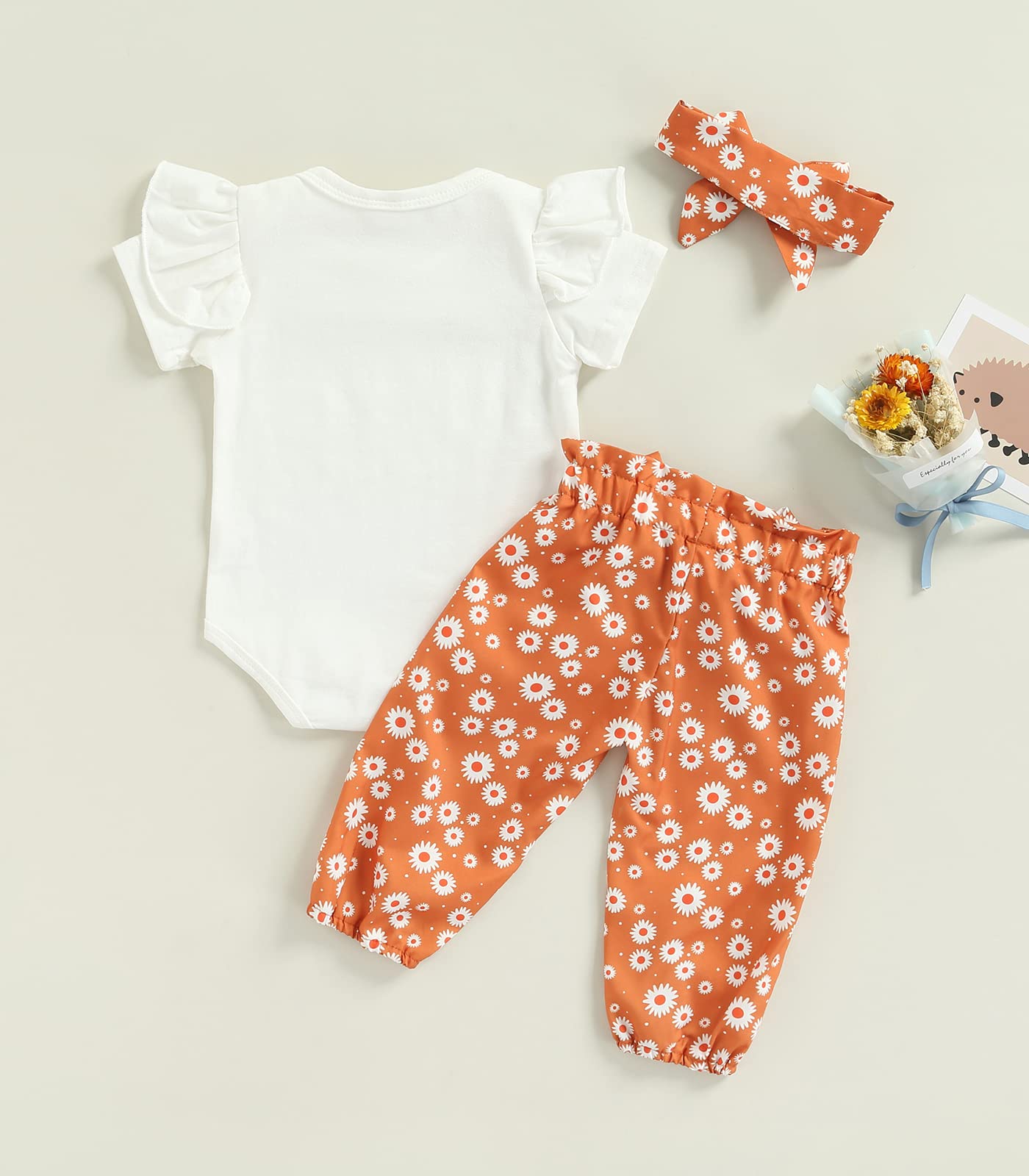 Newborn Baby Girl Clothes Set - 3PC Floral Romper & Pants Outfit for Infant Fall/Winter | Bestie Gift for Aunties | Cute Baby Girl Fashion for Photos, Parties & Daily Wear