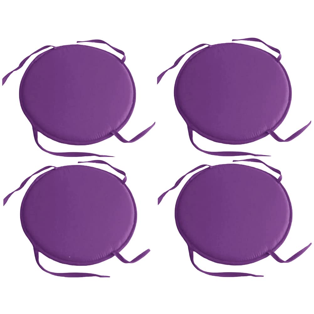 TUOLE 4-Piece Round Non-Slip Seat Cushions Set - 15 Inch (38cm) Diameter Chair Pads with Ties for Dining, Kitchen, Office, Patio & Outdoor Use - Soft Purple Cushions for Comfortable Seating