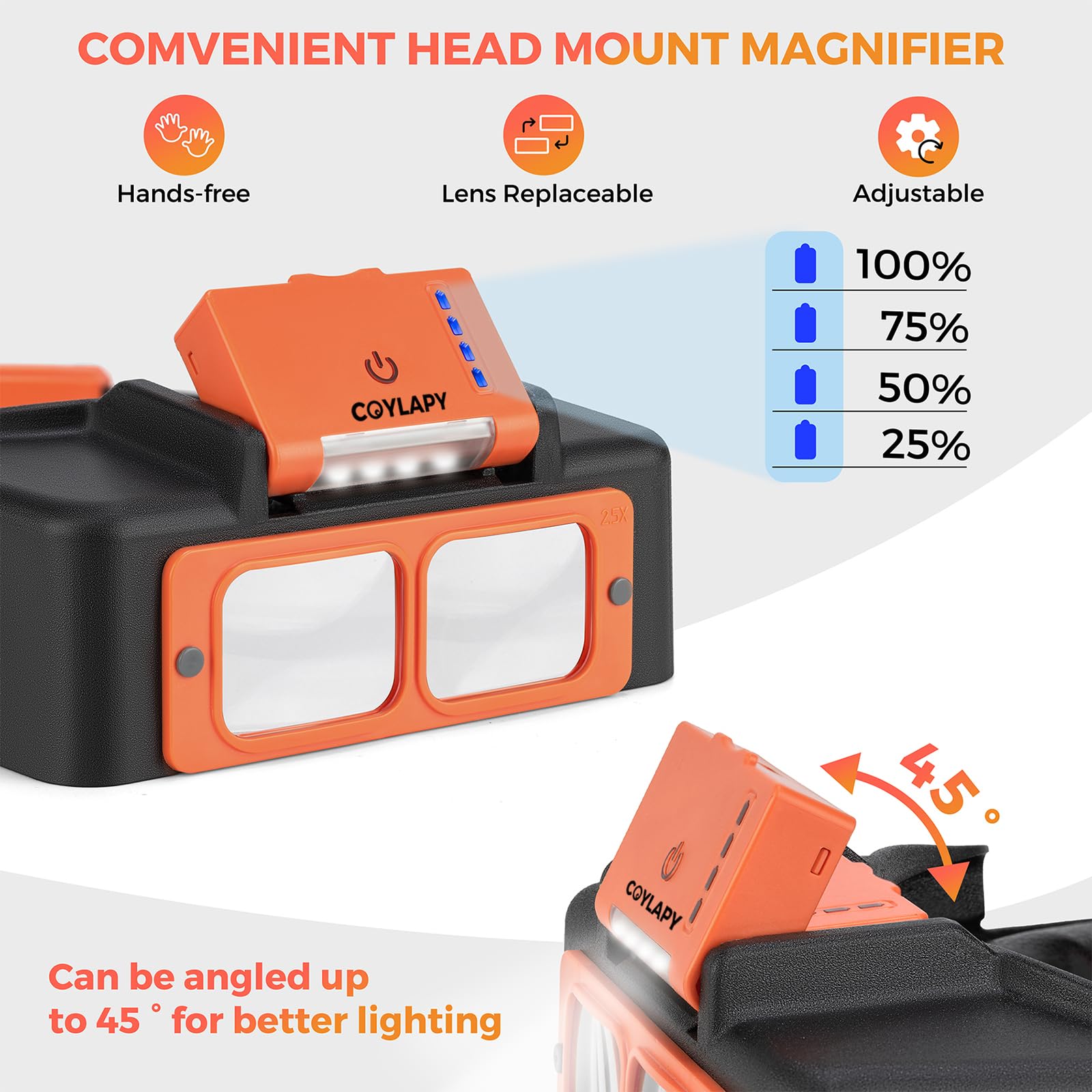 Rechargeable Headband Magnifier with LED Light - 1.5X to 3.5X Magnifying Glasses for Jewelry Making, Reading & Crafts - Hands-Free Magnifying Visor with 4 Interchangeable Lenses - Perfect for Watch Repair, Model Building & Detailed Hobbies