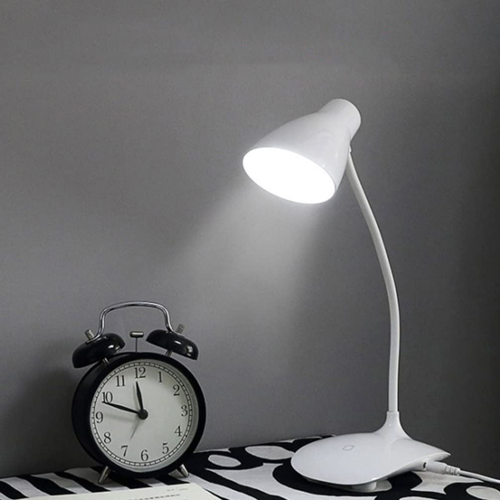 Rechargeable Table Lamp - Flexible Neck Desk Light, Cordless Vintage Bedside Lamp with Touch Control, White Battery-Powered Eye-Caring Light for Students | Perfect for Reading, Studying & Nightstand Use