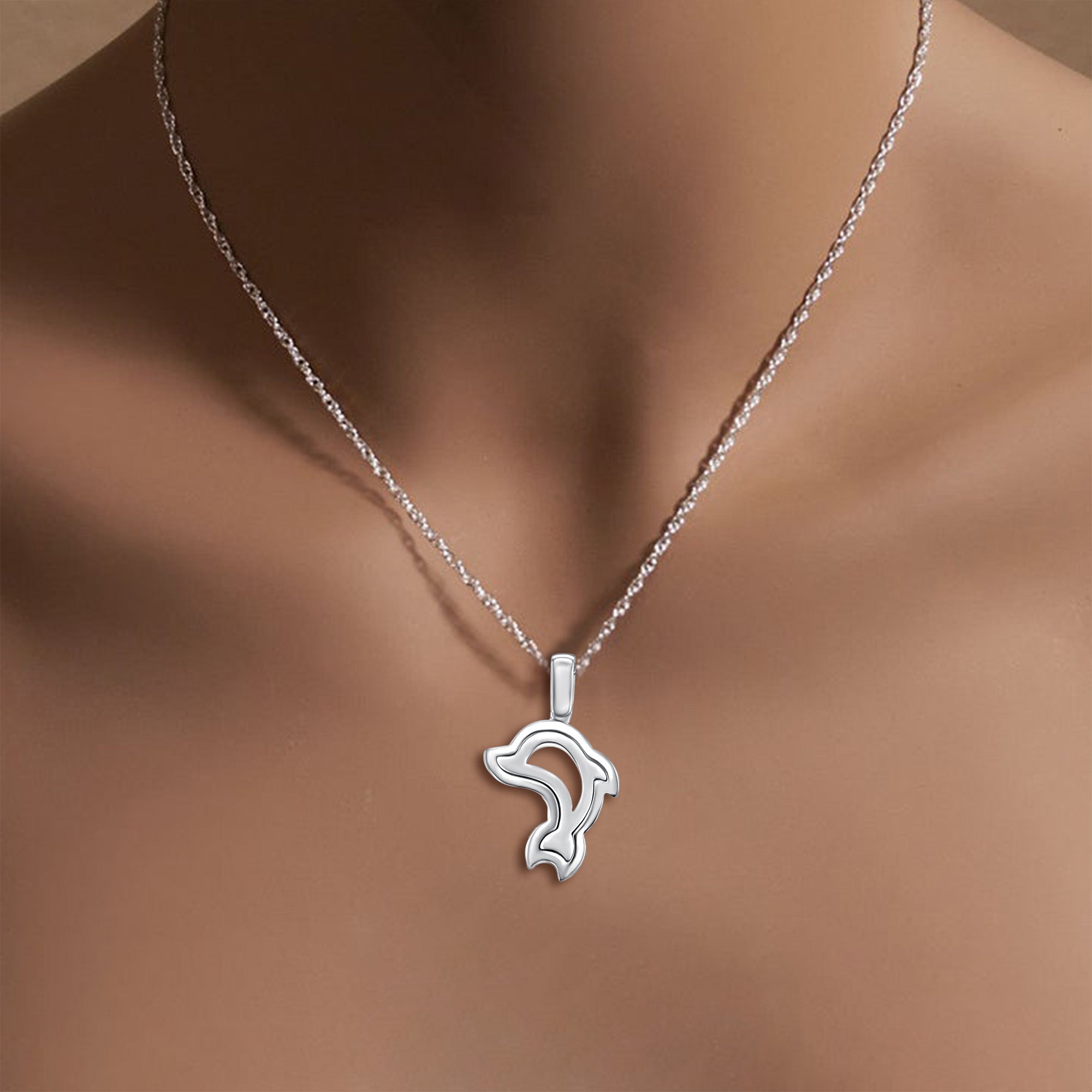Dolphin Cutout Pendant Necklace - Elegant Polished Silver Jewelry for Women - Perfect for Beach Vacations & Ocean-Themed Gifts