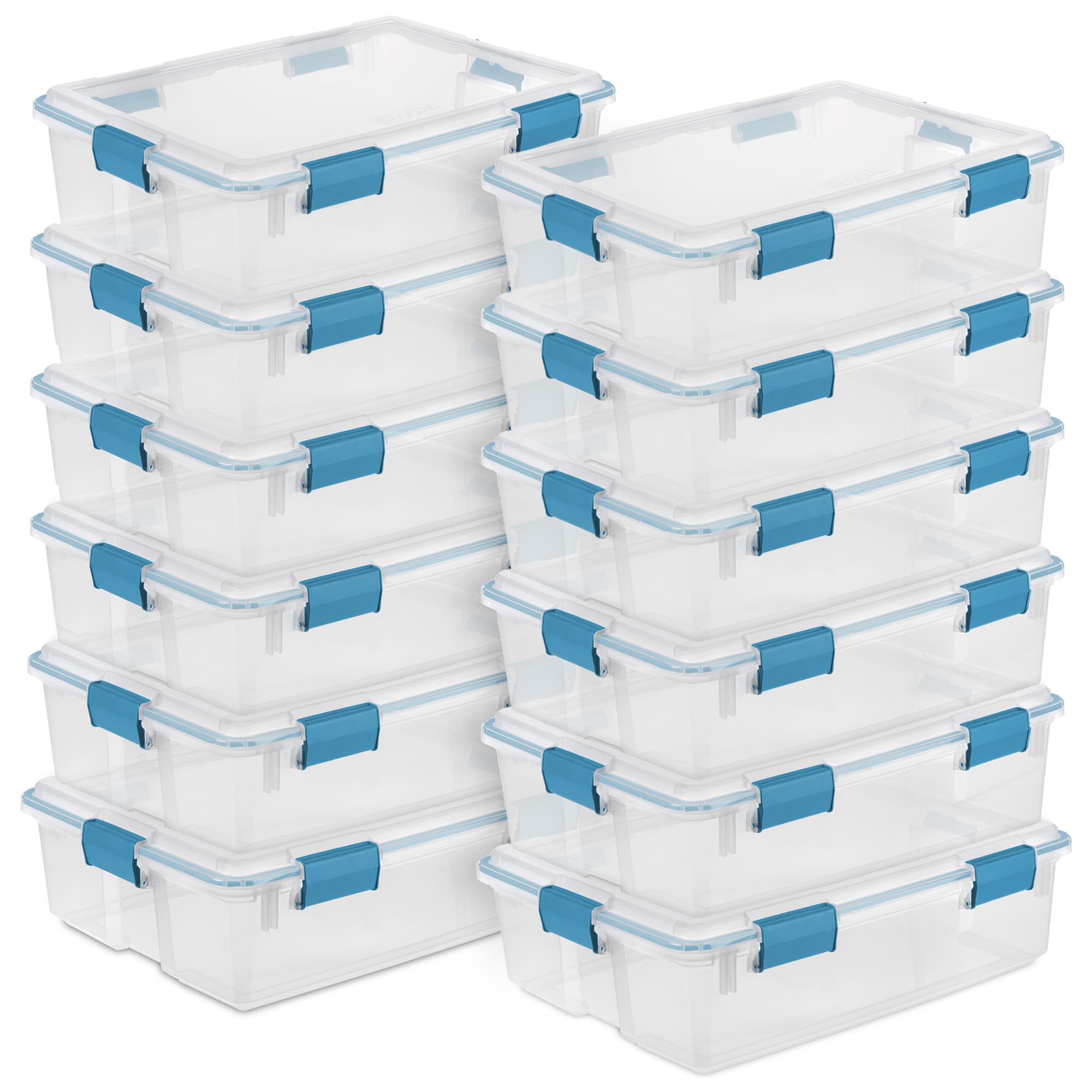 Sterilite 12-Pack 37 Quart Clear Weatherproof Storage Bins with Secure Latching Lids - Airtight Plastic Containers for Home Organization, Garage, Basement & Outdoor Use