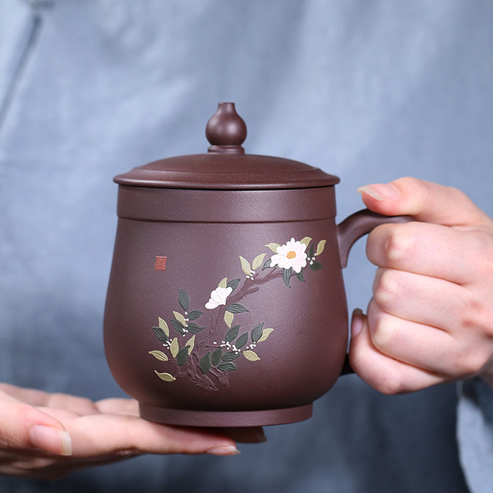 Premium Yixing Purple Clay Teacup for Wealthy Flower Tea - Handcrafted Chinese Ceramic Tea Cup for Gongfu Tea Ceremony, Home & Office Use
