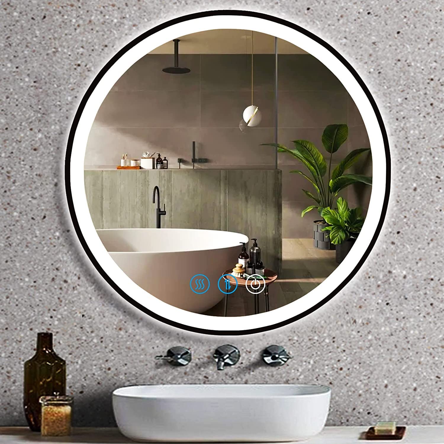DIDIDADA 20 Inch Round LED Bathroom Vanity Mirror with Lights - Black Frame, 3-Color Dimmable, Anti-Fog, Smart Mirror for Makeup, Shaving & Home Decor