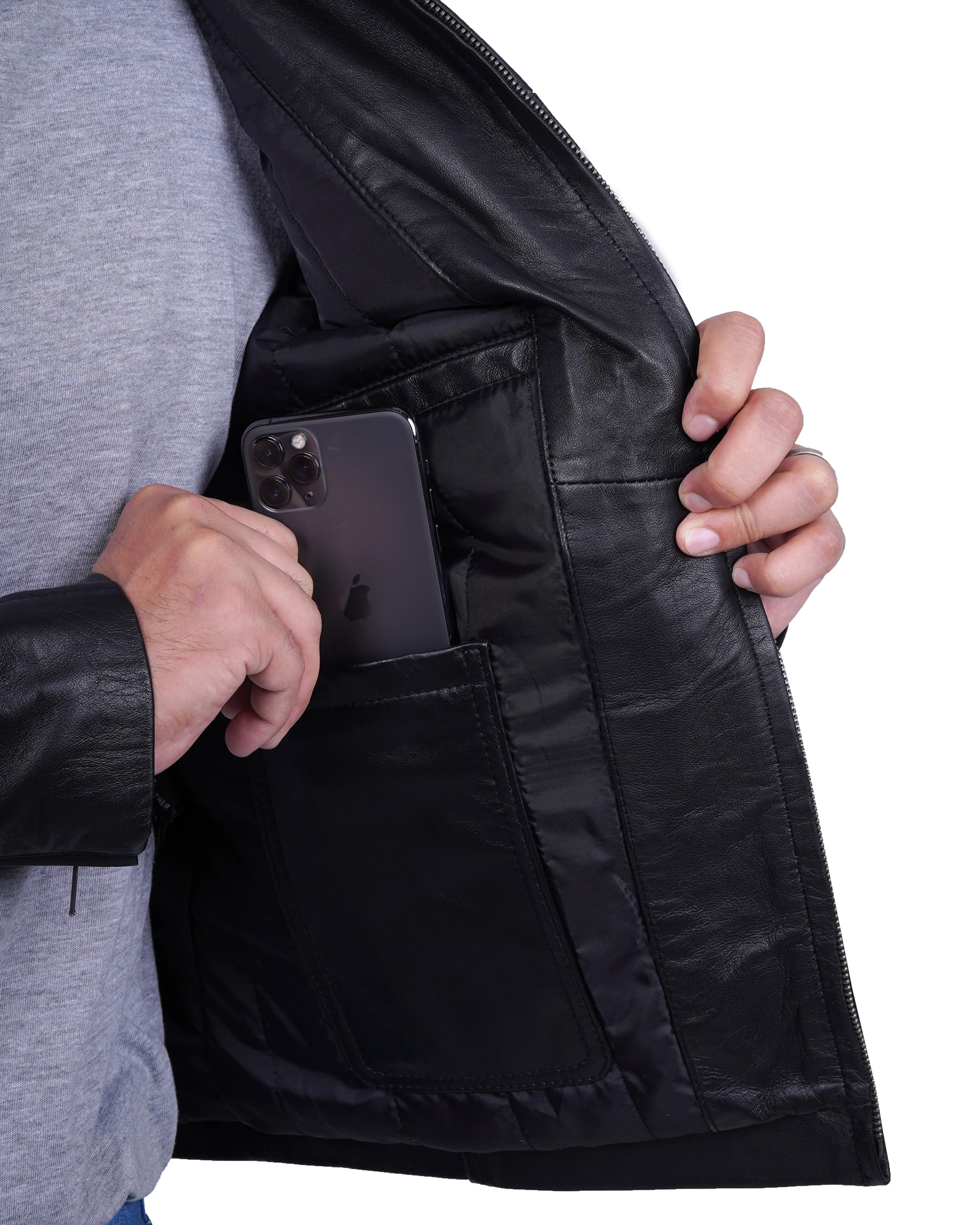 Blingsoul Premium Lambskin Leather Jacket for Men - Classic Biker Style Motorcycle Jacket with Zipper Pockets | Perfect for Riding, Casual Wear & Night Out