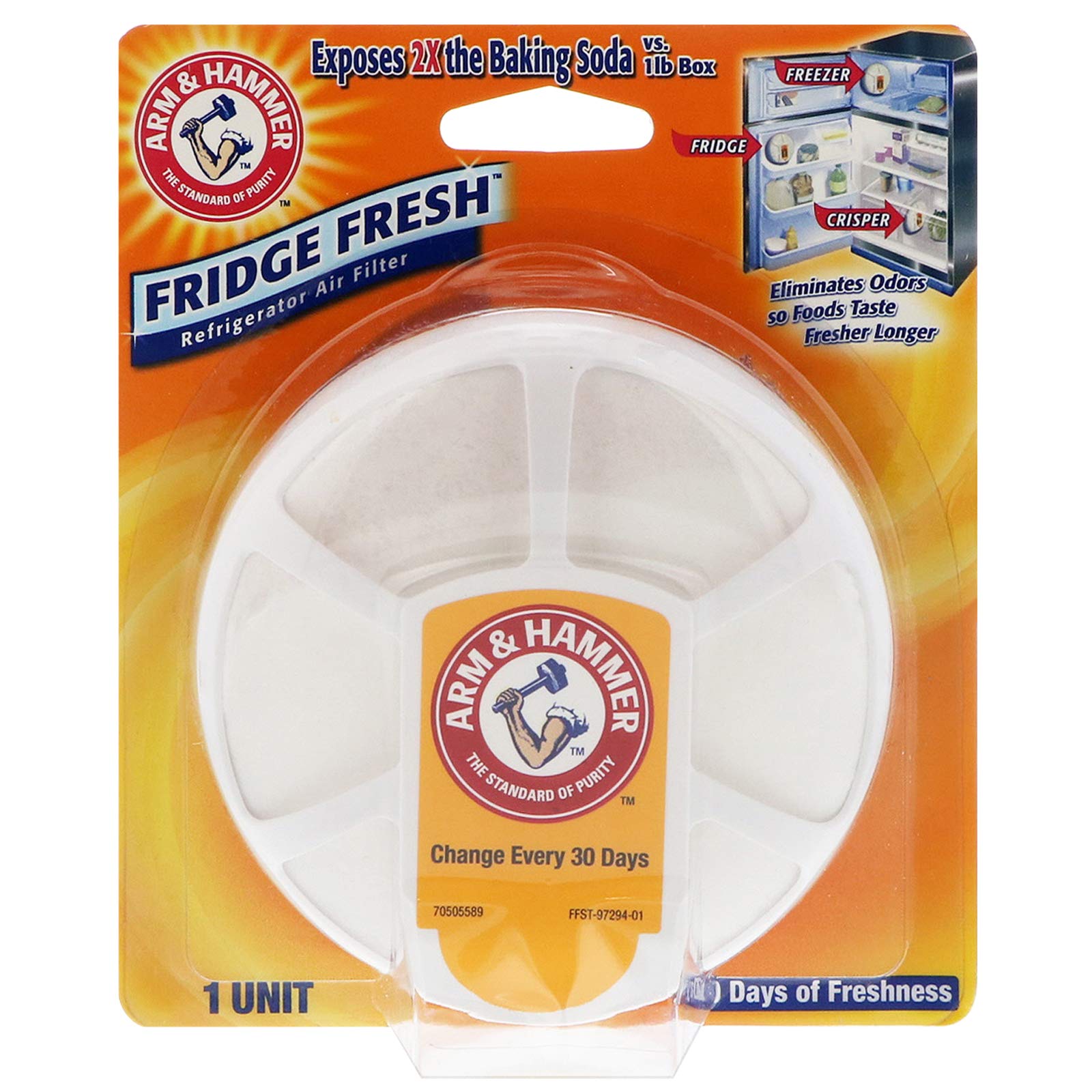 Arm & Hammer Refrigerator Air Filter - Unscented Odor Eliminator & Freshener for Refrigerators & Freezers - Keeps Food Fresh & Eliminates Bad Smells (Pack of 1)