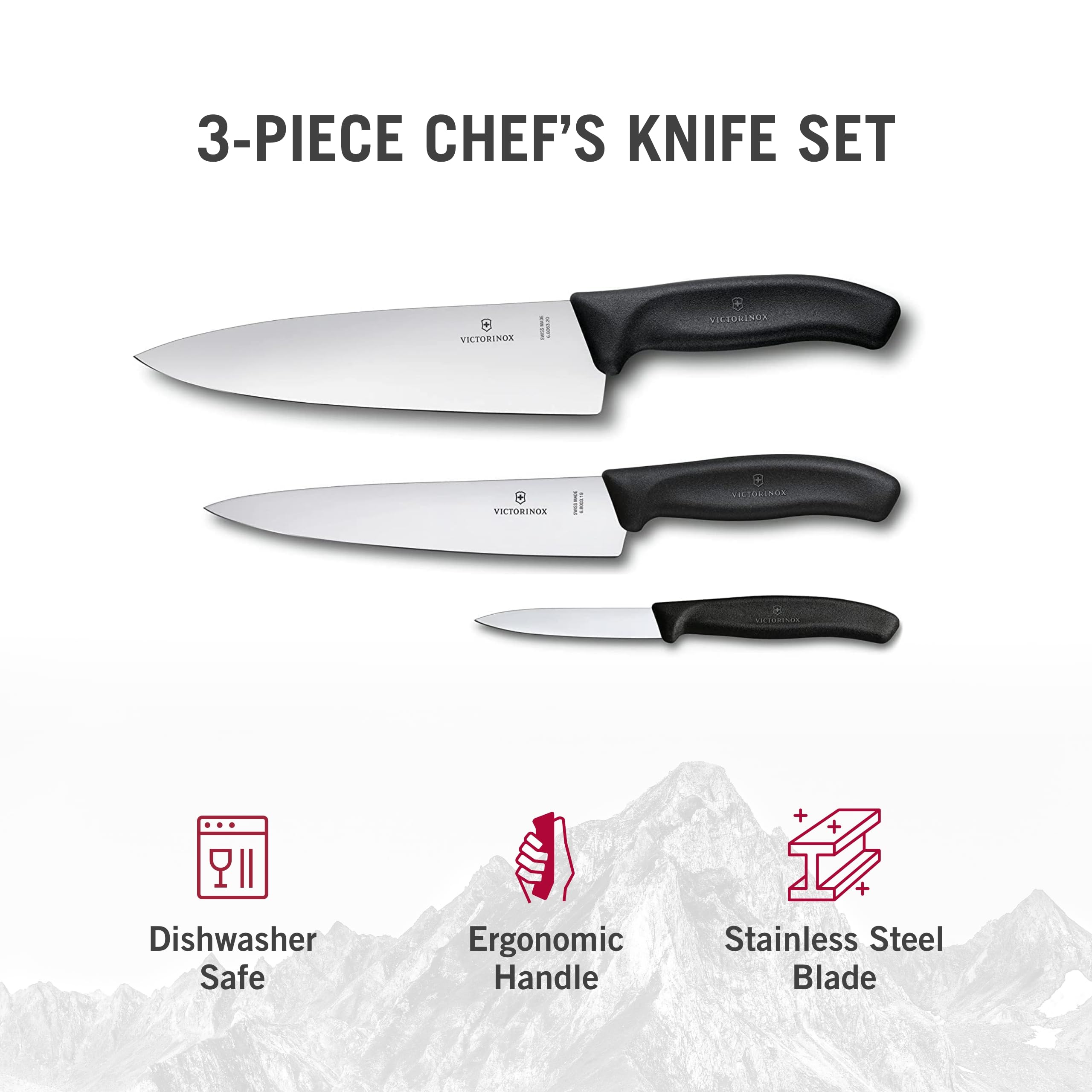 Victorinox Swiss Classic 3-Piece Chef's Knife Set - High-Quality Stainless Steel Kitchen Knives for Professional Cooking & Home Use - Perfect for Chopping, Slicing & Dicing Vegetables, Meat & Fruits