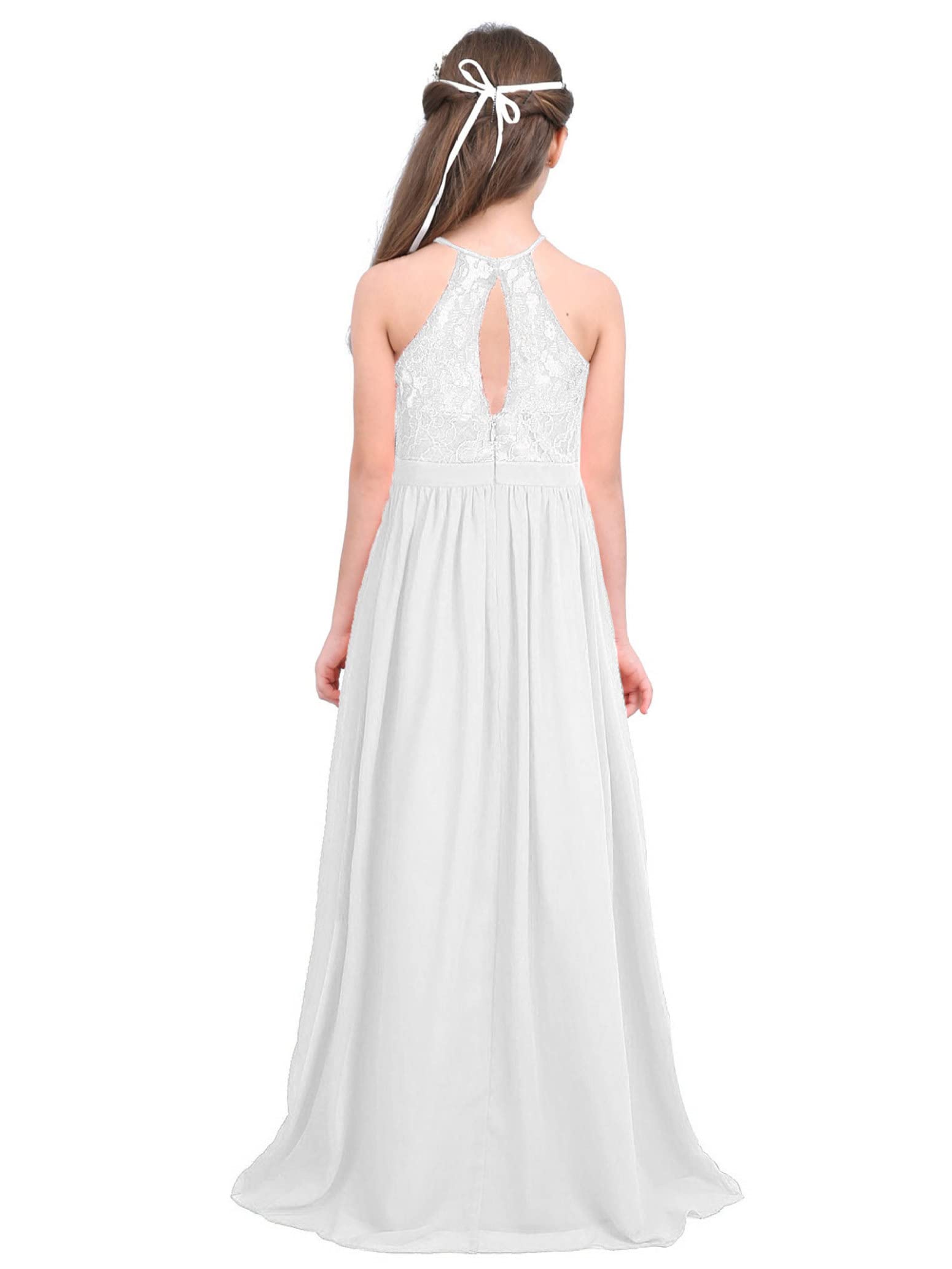 Girls Chiffon Halter Neck Maxi Flower Dress for Wedding, Bridesmaid, Formal Party & Evening Events - Elegant Floral Summer Dress for Kids Special Occasions