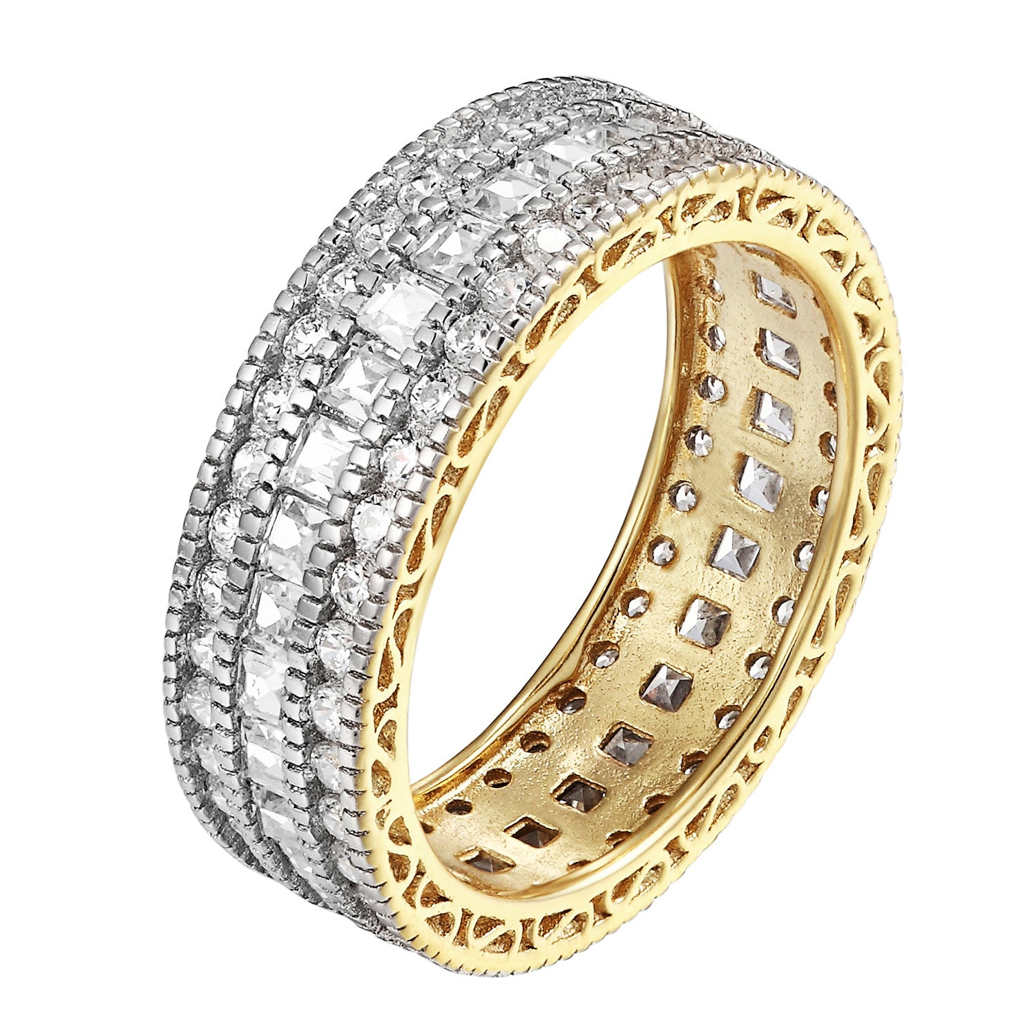 14K Gold Over Sterling Silver Princess Cut Cubic Zirconia Eternity Ring for Women - Perfect Wedding, Engagement, Anniversary & Valentine's Day Gift