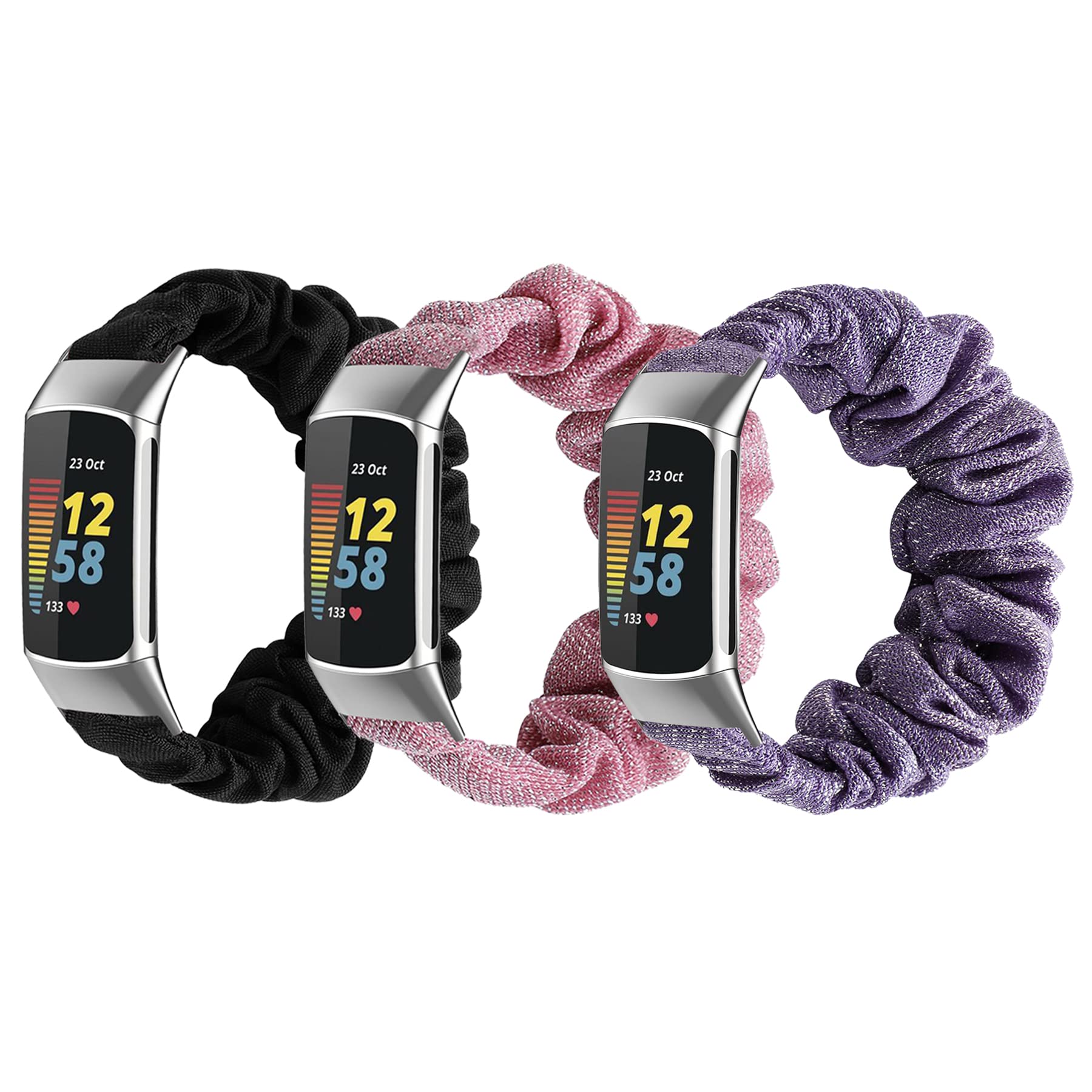 Soft Elastic Scrunchie Watch Bands Compatible with Fitbit Charge 5 - Breathable Fabric Replacement Wristbands for Women, Adjustable & Comfortable Fitness Accessories - Perfect for Workouts, Yoga & Everyday Wear