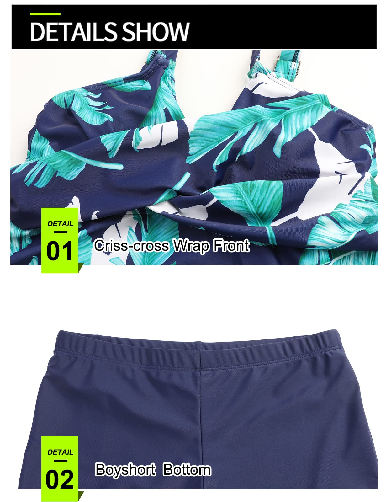 SEAFORM Women's Tummy Control Tankini Swimsuits Two-Piece High Waist Swim Dress with Padded Top & Boyshorts - Tropical Leaf Print | Perfect for Beach Vacations, Pool Parties & Summer Getaways