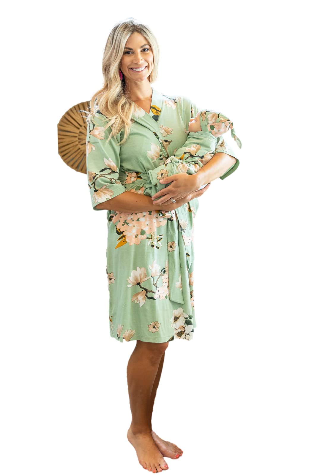 Baby Be Mine Maternity Nursing Robe, Newborn Swaddle Blanket & Daddy T-Shirt Set - Soft Comfortable Breastfeeding Gown & Baby Girl Wrap Blanket for Hospital Delivery & Newborn Photo Shoots