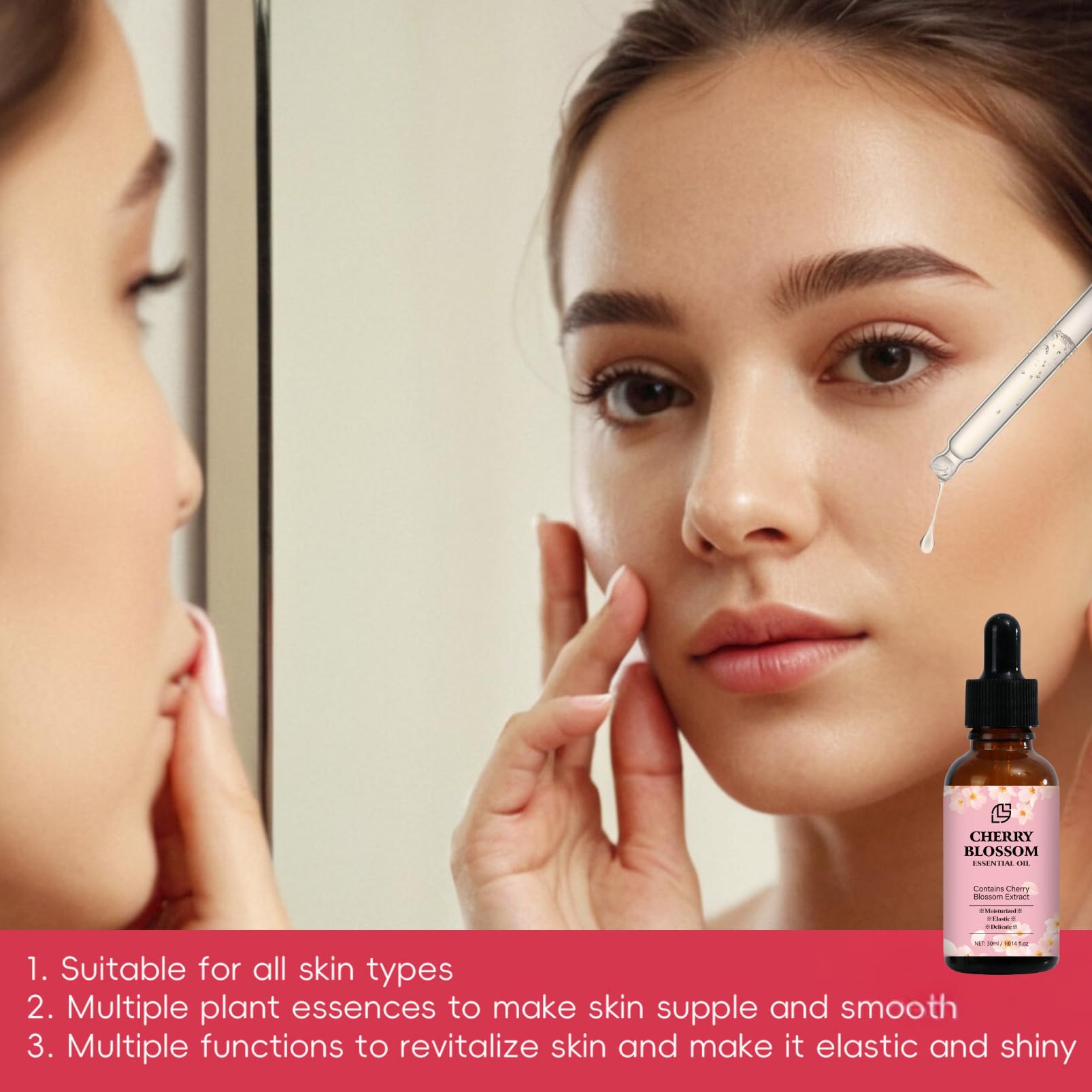 Organic Cherry Blossom Essential Oil for Face - Anti-Aging & Hydrating Facial Serum - Natural Moisturizer for Women - Skin Care Oil with Floral Fragrance - Perfect for Daily Skincare Routine & Spa Relaxation