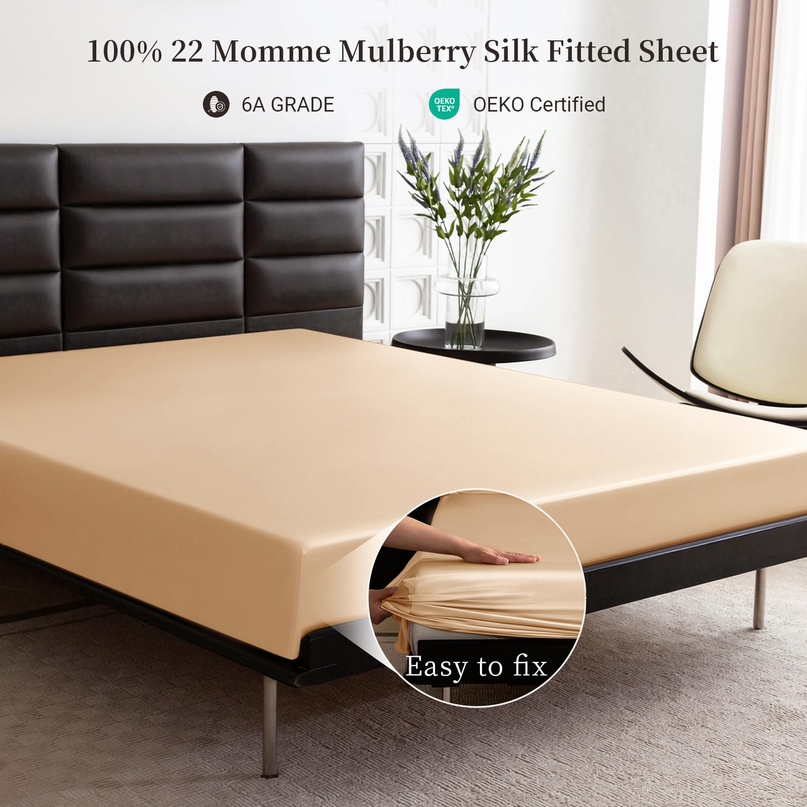 THXSILK 22 Momme Mulberry Silk King Fitted Sheet - 16