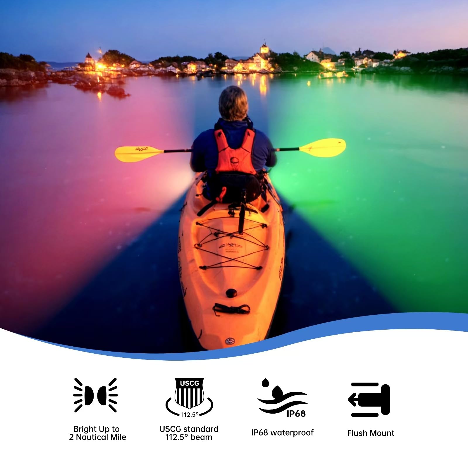 2 Nautical Mile LED Boat Navigation Lights Pair - Cold White LED for Kayak, Pontoon, Yacht & Airboat - USCG Approved 112.5° Beam for Safe Bright Navigation (Red Port/Green Starboard) - Perfect for Night Boating, Fishing & Water Sports