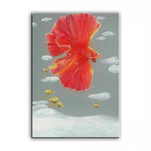 Hand-Painted Original Oil Painting - Dancing Goldfish Artwork - Custom Wall Decor for Living Room, Bedroom & Office - Unique Home Decoration Gift
