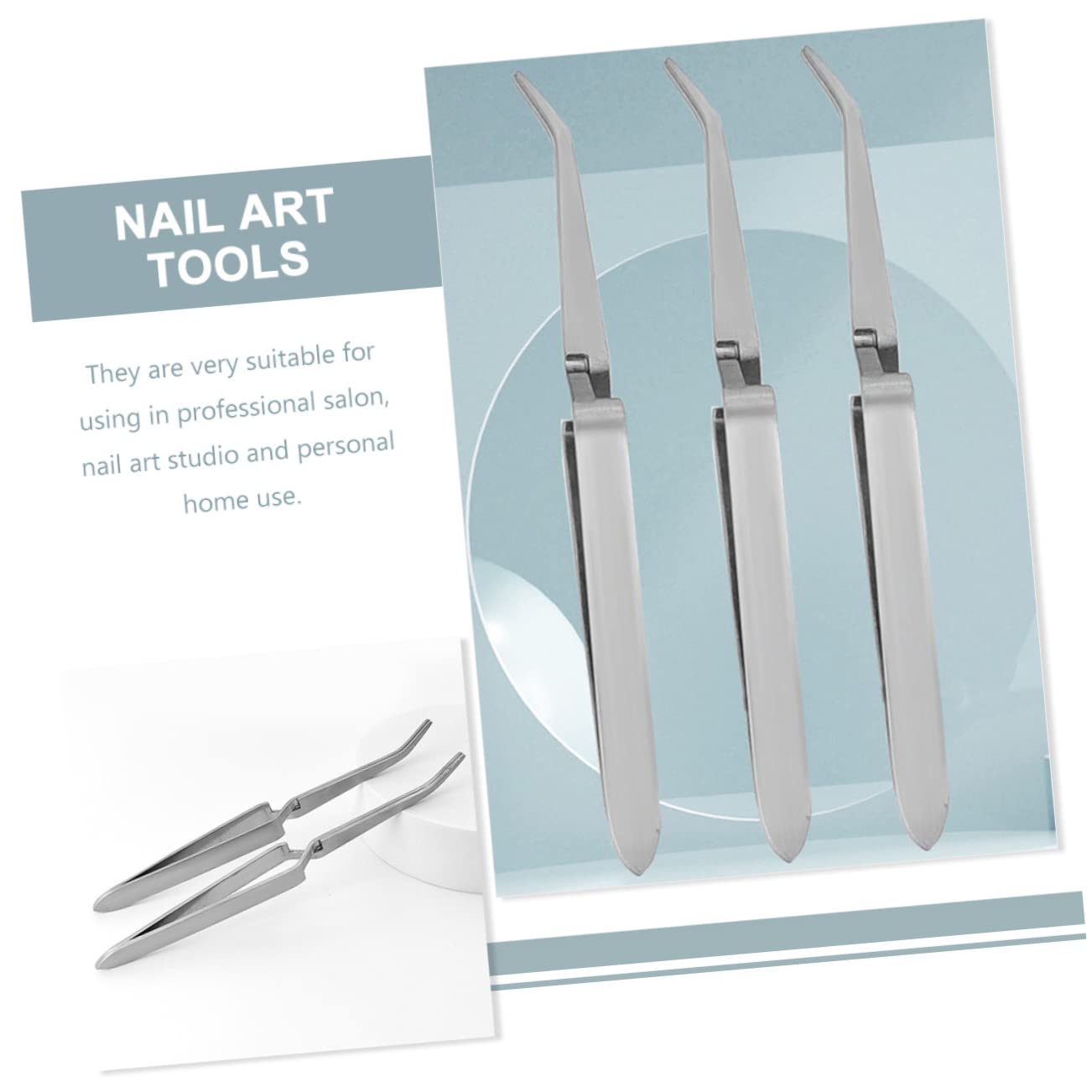 Healeved 3-Piece Stainless Steel Nail Art Tweezers Set – Precision Manicure Tools for Eyelashes, Decals & Nail Care (14.7x2cm) | Perfect for DIY Nail Art, Salon Professionals & Home Grooming