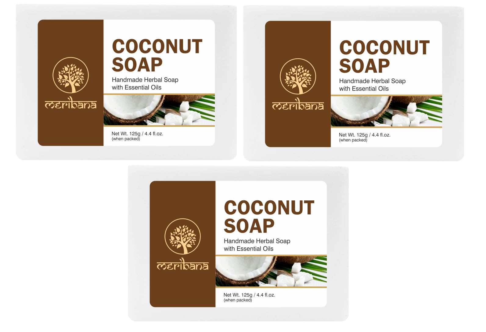 MeriBana Handmade Coconut Milk & Honey Soap Bar - 3 Pack (125g Each) - Natural Moisturizing & Nourishing for Dry & Sensitive Skin - Perfect for Daily Face & Body Cleansing, Gift Sets & Spa Days