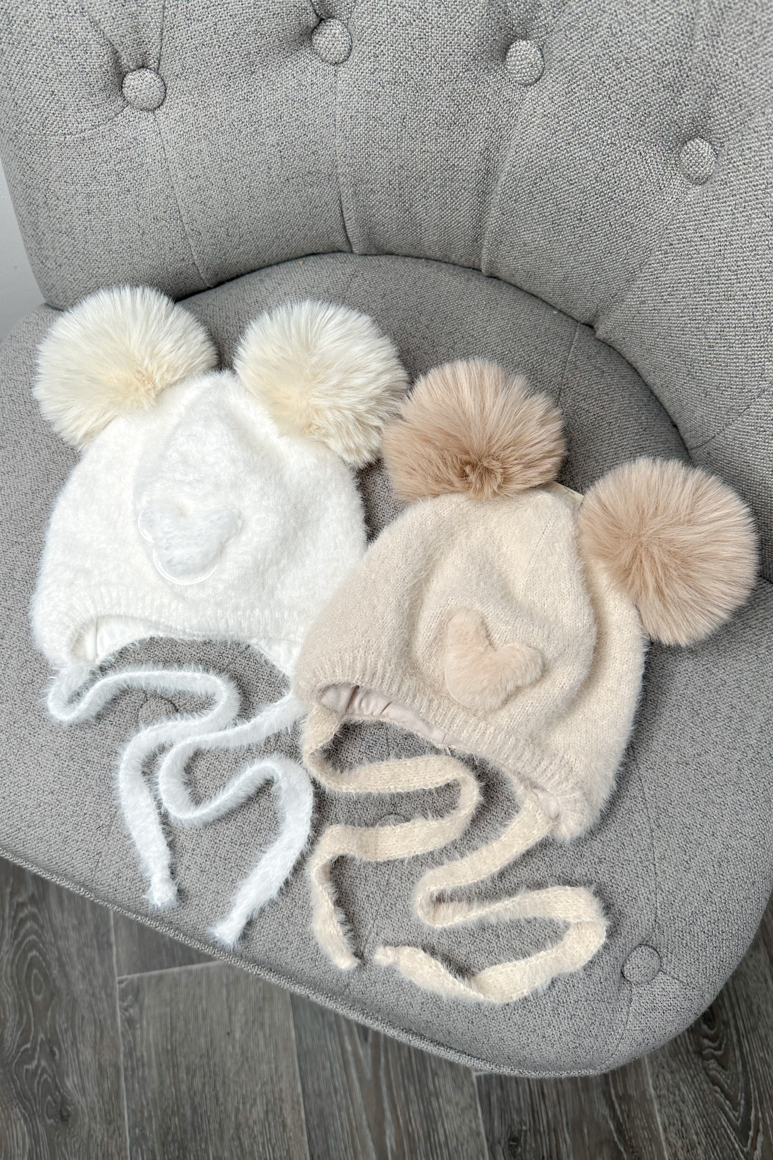Soft Ivory Cashmere Bear Pom Pom Hat - Cozy Winter Beanie for Women & Girls - Perfect for Cold Weather, Outdoor Activities & Fashion Accessories