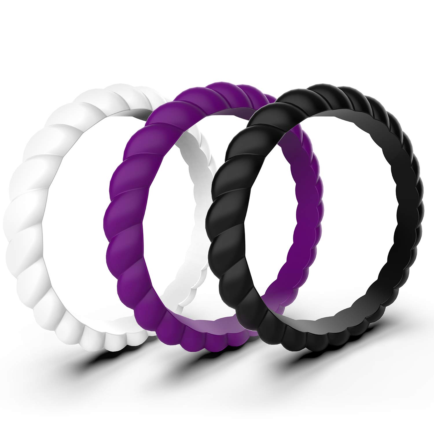 Zollen 12 Pack Thin Braided Silicone Wedding Rings for Women - Hypoallergenic Rubber Wedding Bands, Stackable Comfort Ring Set - Perfect for Active Lifestyle, Gym, Swimming & Outdoor Adventures