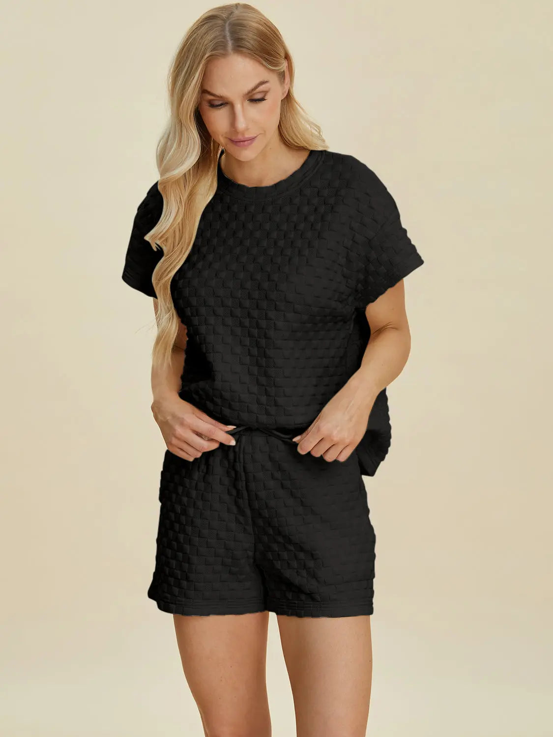 Double Take Full Size Texture T-Shirt and Shorts Set for Men - Comfortable Cotton Outfit for Casual Wear, Gym, and Lounge