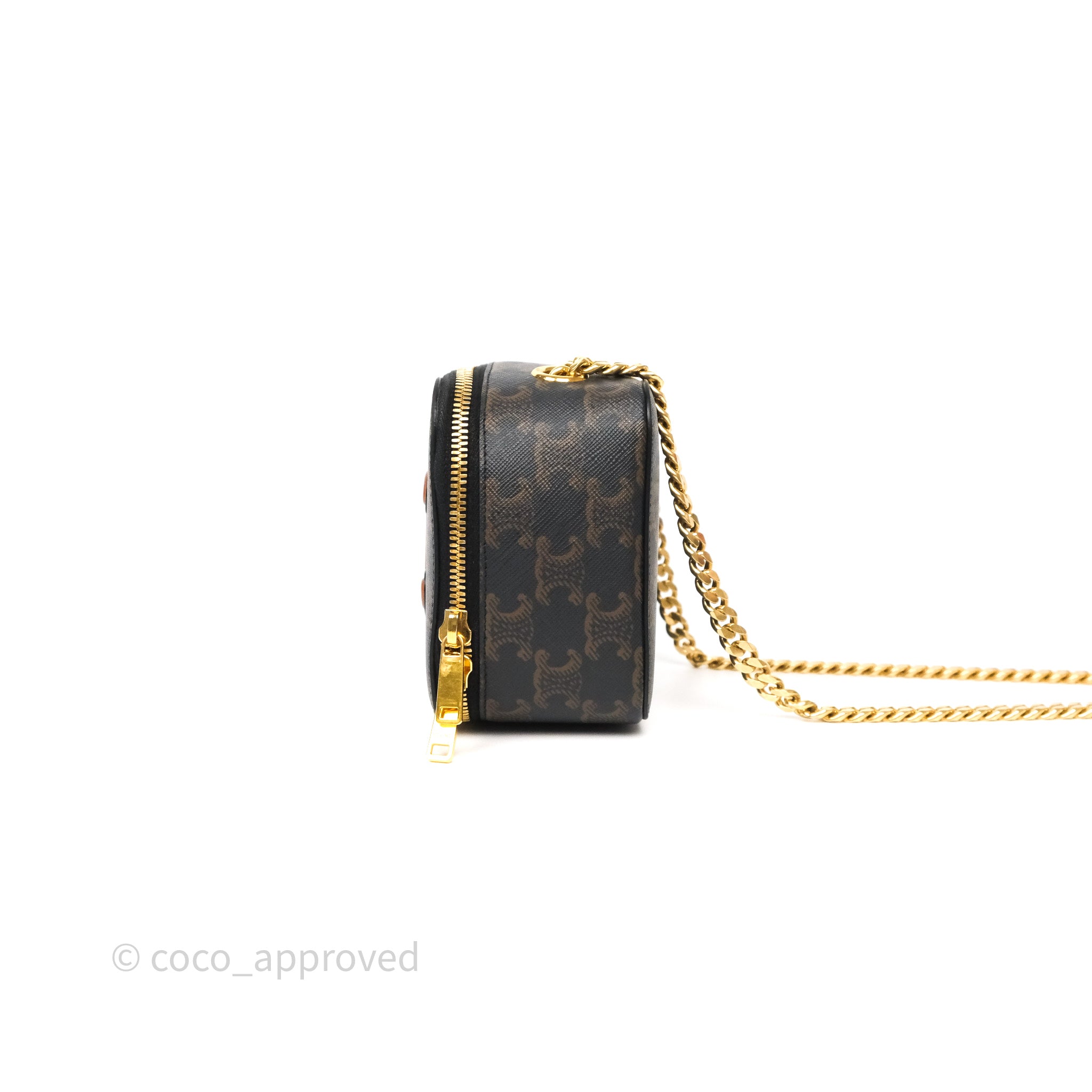 Celine Triomphe Box On Chain Bag in Tan Calfskin Leather with Canvas Accents - Perfect for Work, Evening Events & Everyday Luxury