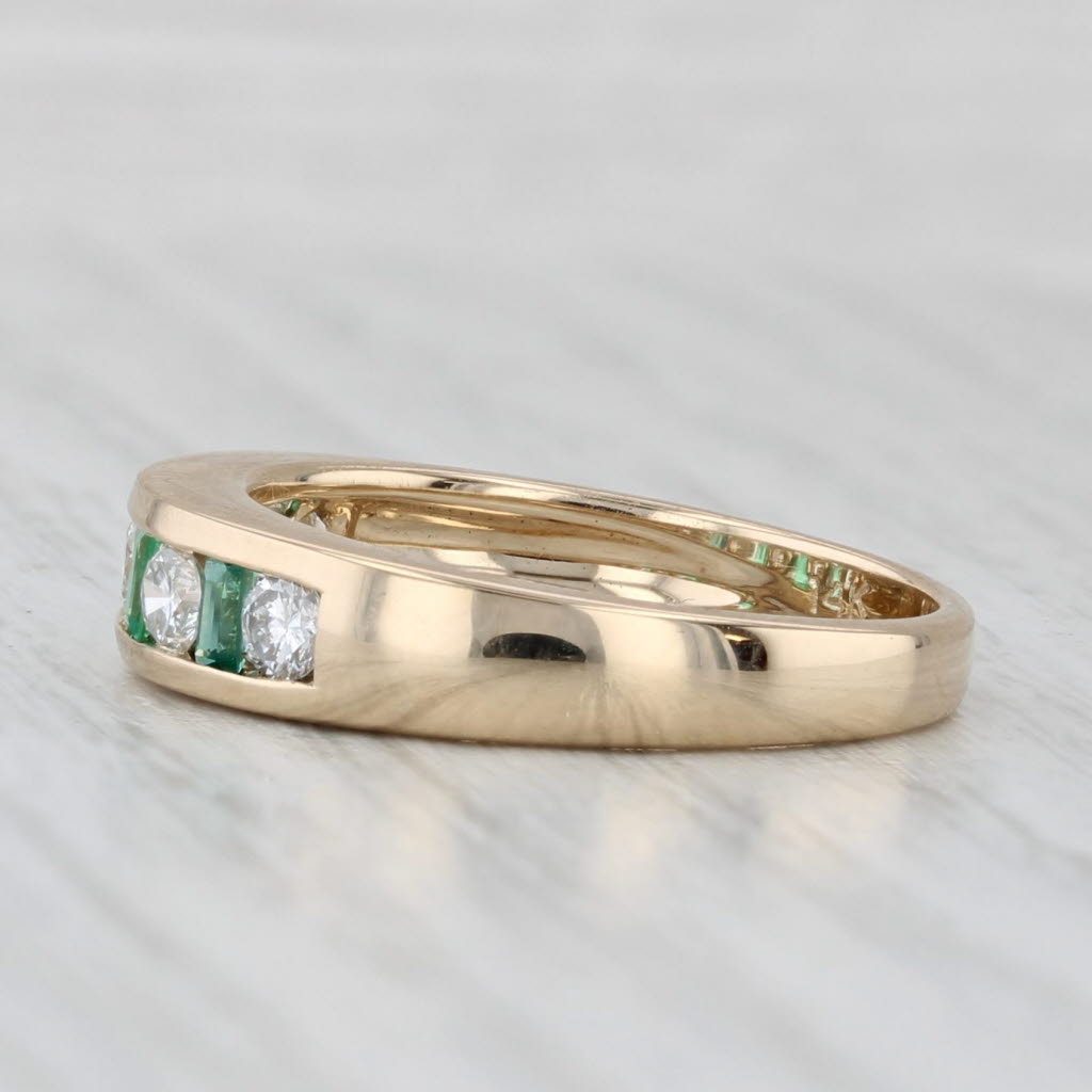 0.55ctw Diamond & Emerald Wedding Band Ring - 14k Gold Size 6.5 - Anniversary Stackable Ring for Women - Perfect for Bridal Sets, Engagement Stacking & Special Occasions