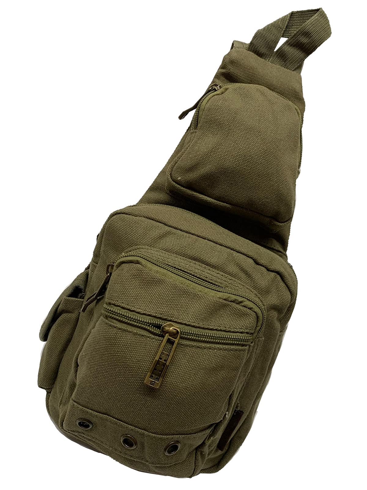 Adjustable Front Zipper Crossbody Sling Bag for Women & Men - Olive Green Casual Shoulder Bag for Travel, Hiking & Daily Use