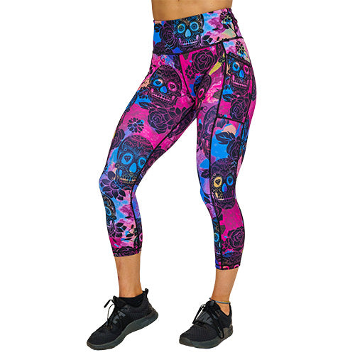 Gothic Rose Skull Print Leggings for Women - Stretchy High Waist Yoga Pants - Perfect for Halloween, Cosplay & Gothic Fashion