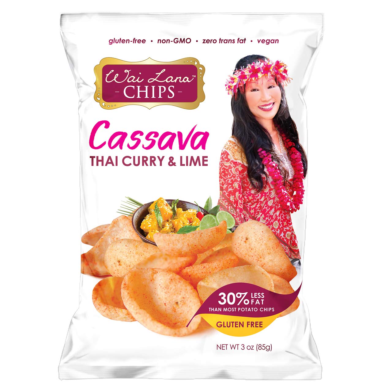 Gluten Free Non-GMO Vegan Cassava Chips - Thai Curry & Lime Flavor (6 Pack of 3oz Bags) | Zero Trans Fats | Healthy Snack for Parties, Travel & Keto Diet | Wai Lana