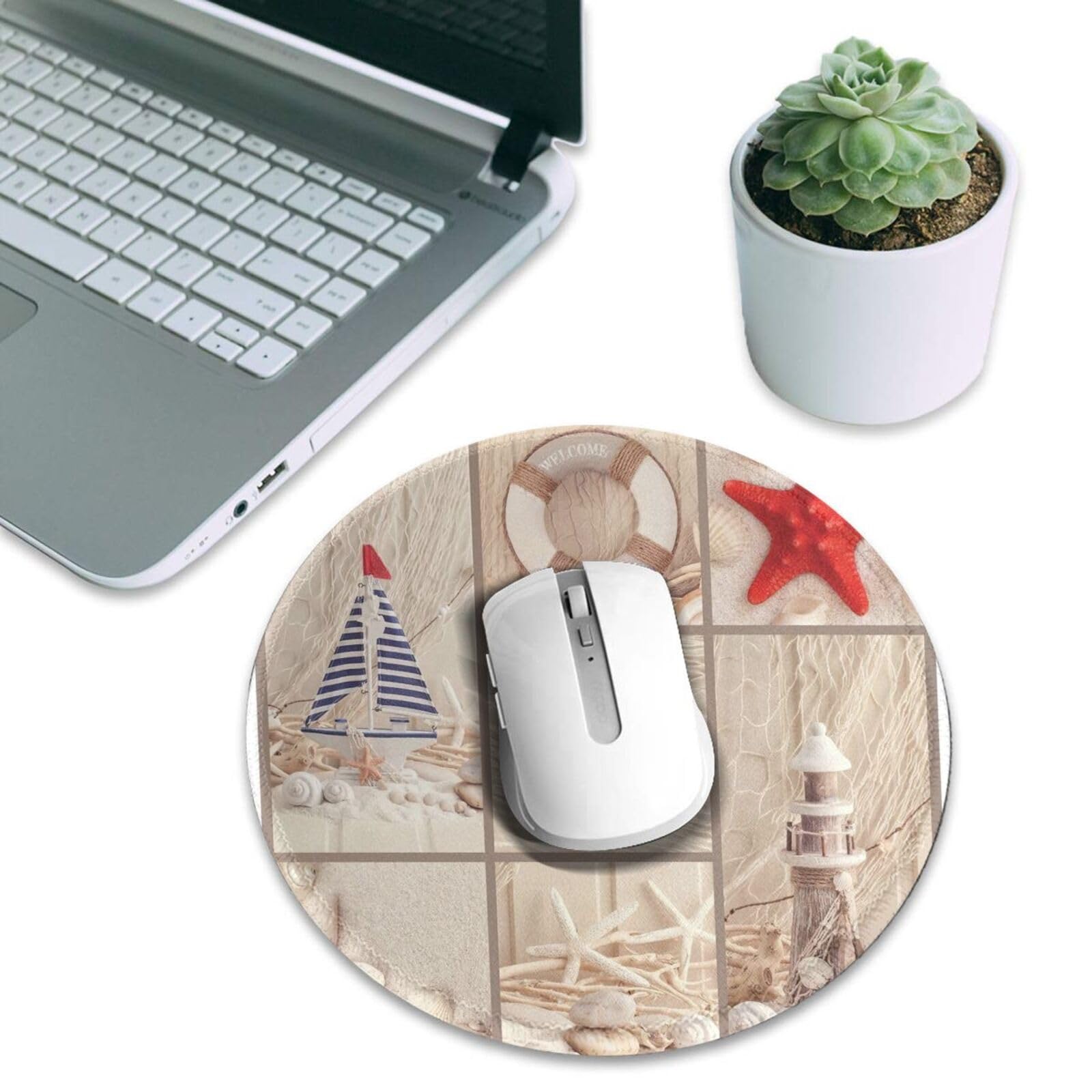 Premium Round Starfish Shell Mouse Pad 8 Inch - Non-Slip, Durable Gaming & Office Desk Mat - Perfect for Computer, Laptop, Home & Office Workspace - Beach Themed Decor for Coastal Style Desks