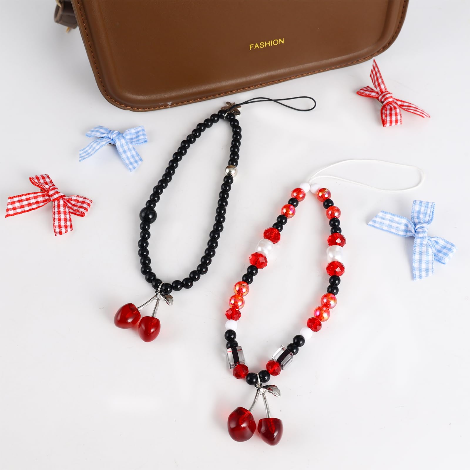Cherry Phone Charms Strap - Cute Cell Phone Lanyard Wrist Strap, Phone Keychain Charm Kit, Aesthetic Accessories for Phone, Bag, AirPods, Camera Pendant - Perfect for Everyday Use, Travel, and Gifting