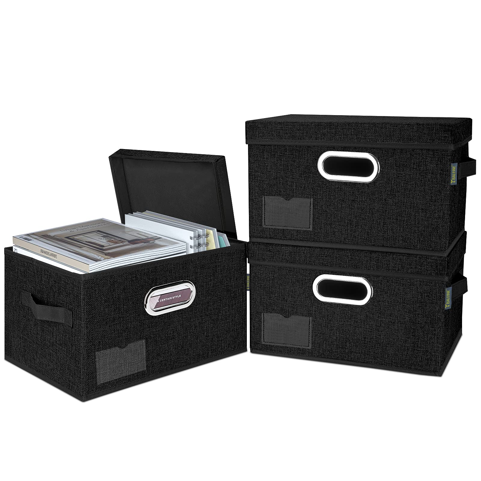 Foldable Fabric Storage Bins with Lids - 3 Pack Large Black Collapsible Closet Organizers for Bedroom, Office & Home Organization | Space-Saving Linen Storage Boxes for Seasonal Clothes, Toys & Blankets