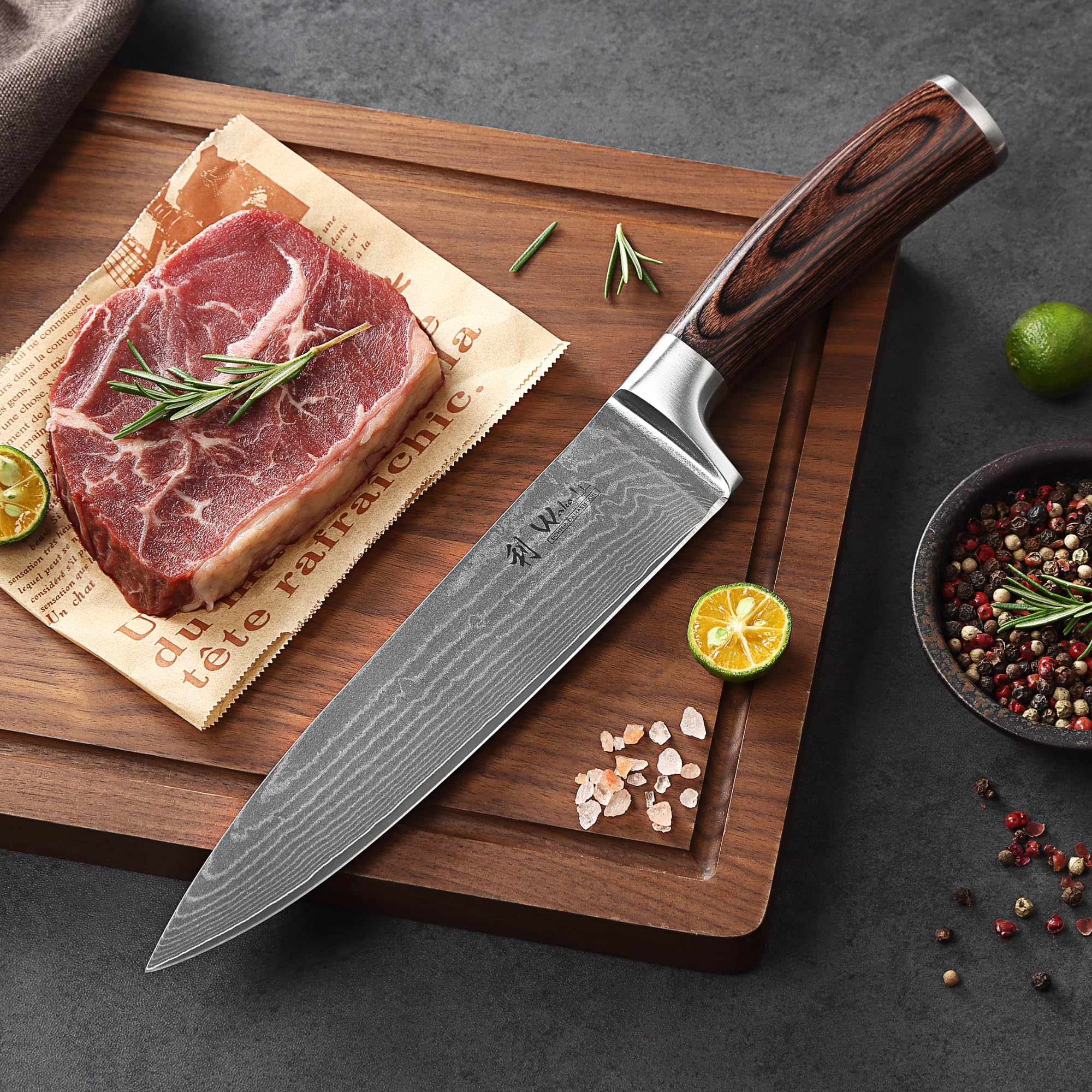 Wakoli 8-inch Damascus Chef Knife - 67-Layer VG10 Core Steel Blade with Ergonomic Pakkawood Handle - Professional Kitchen Knife for Slicing, Dicing & Chopping - Perfect Gift Box for Home Chefs & Cooking Enthusiasts