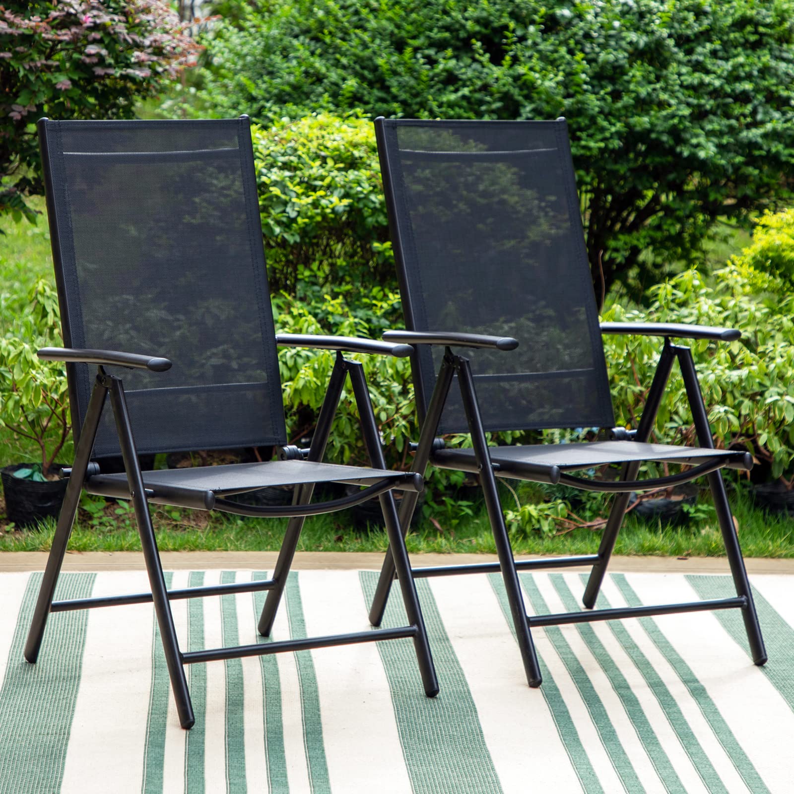Sophia & William 6-Piece Patio Dining Chair Set - Adjustable High Back Folding Sling Chairs for Outdoor, Porch, Poolside & Garden - Portable Black Patio Furniture for Backyard, Balcony & Camping Use